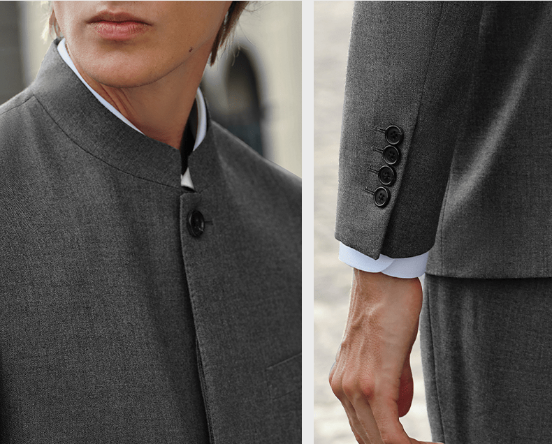 aesido Grey 2 Piece Zhongshan Suit Single Breasted Stand Collar Business Casual Men's Suit