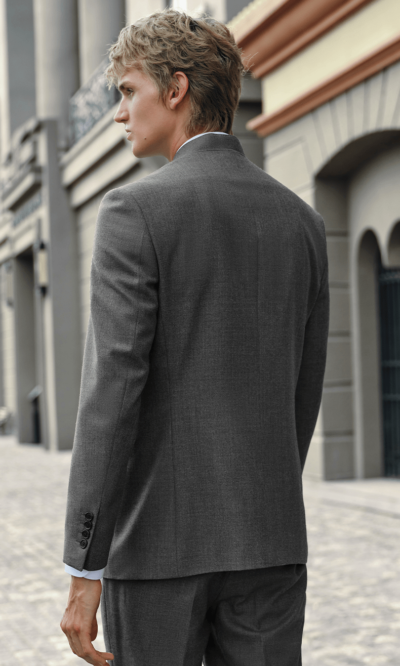 aesido Grey 2 Piece Zhongshan Suit Single Breasted Stand Collar Business Casual Men's Suit