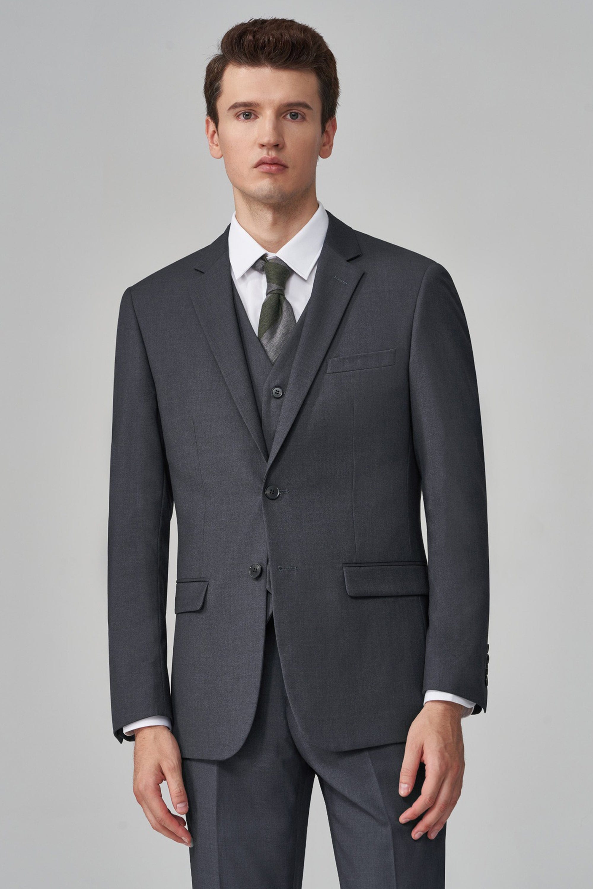 aesido Grey 3 Piece Business Casual Slim Fit Men Suit (Blazer+Pants)