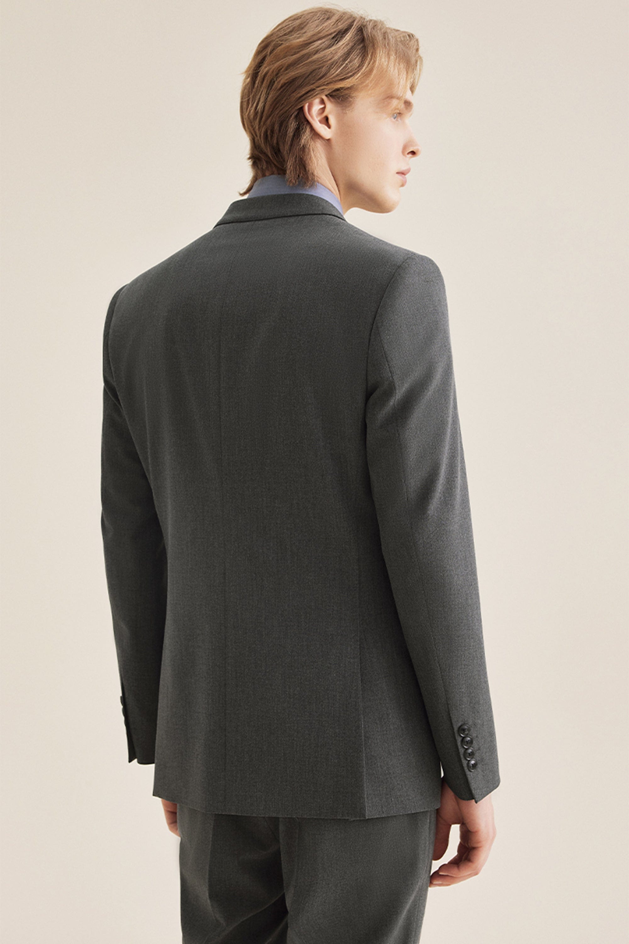 aesido Grey 3 Piece Double Breasted Business Casual Slim Fit Men's Suit Groom Wedding Reception Dress