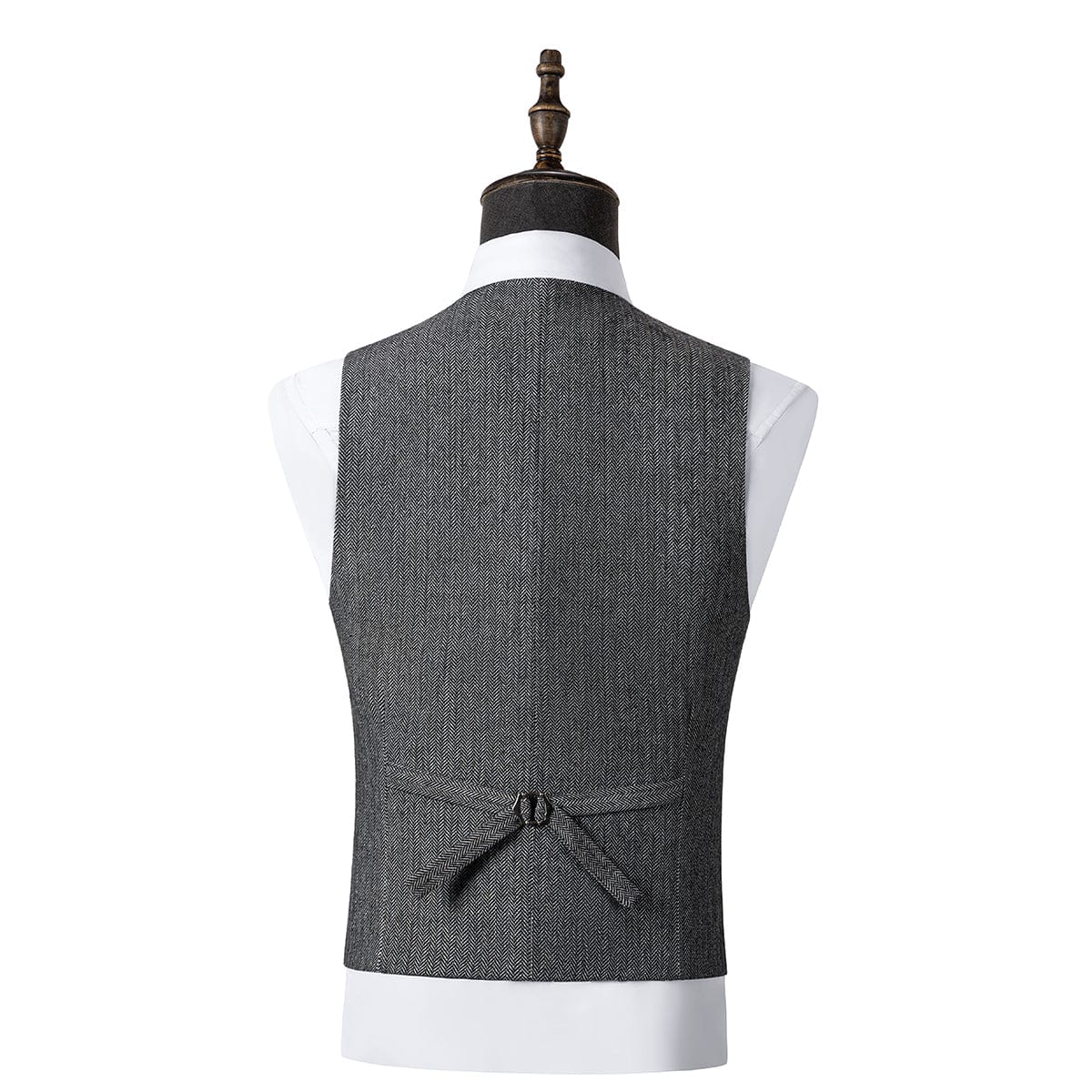 aesido Grey 3 Piece Herringbone Single Button Peak Lapel Business Casual Men Suit (Blazer+Vest+Pants)