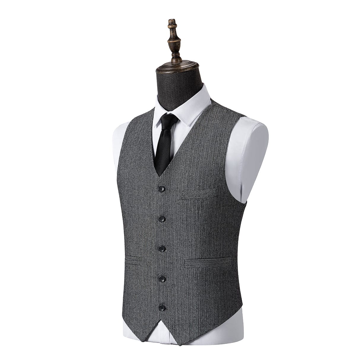 aesido Grey 3 Piece Herringbone Single Button Peak Lapel Business Casual Men Suit (Blazer+Vest+Pants)