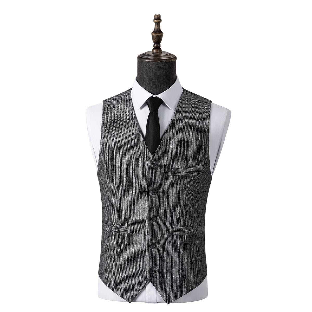 aesido Grey 3 Piece Herringbone Single Button Peak Lapel Business Casual Men Suit (Blazer+Vest+Pants)