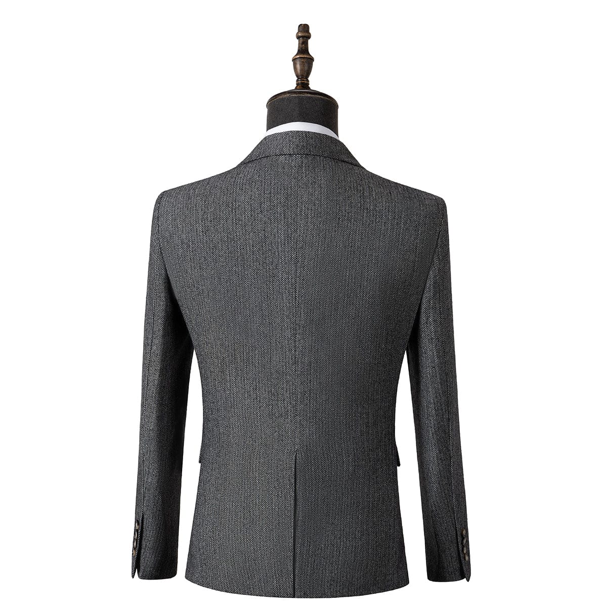aesido Grey 3 Piece Herringbone Single Button Peak Lapel Business Casual Men Suit (Blazer+Vest+Pants)