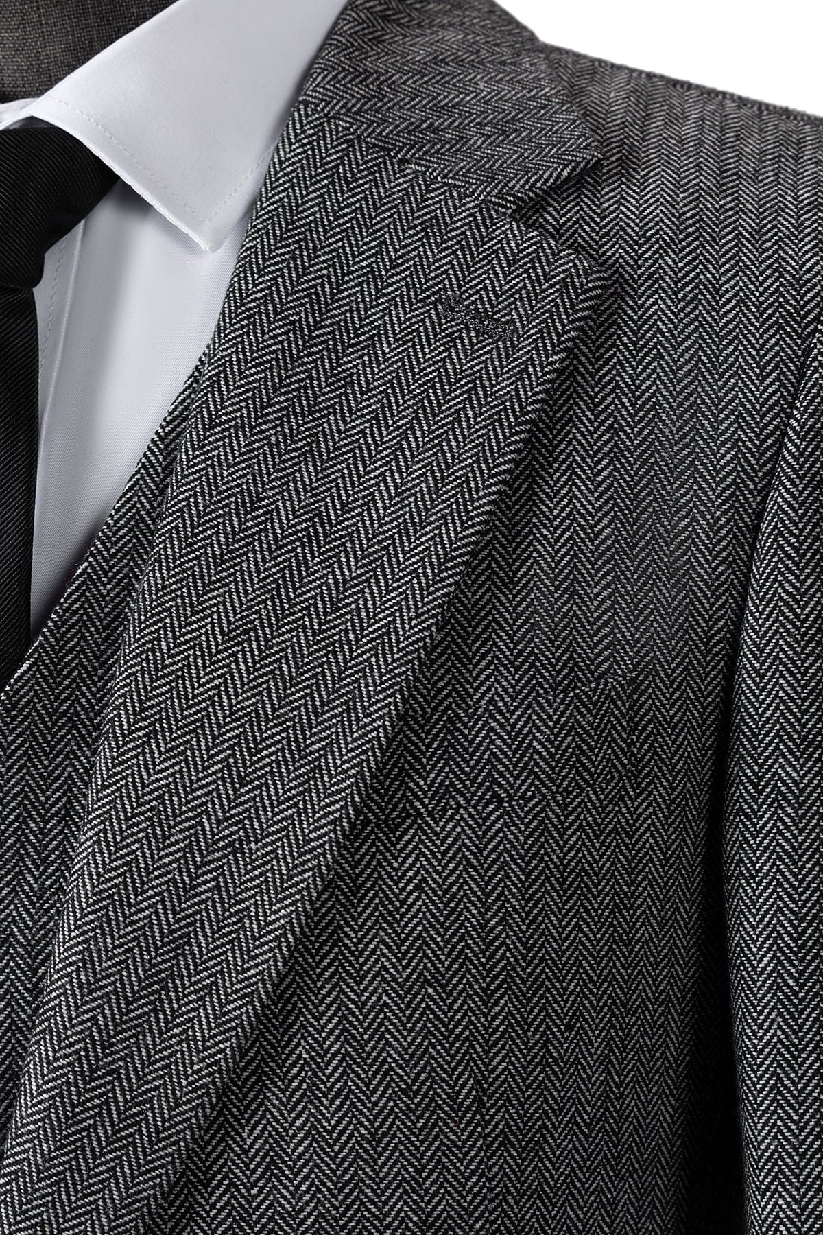 aesido Grey 3 Piece Herringbone Single Button Peak Lapel Business Casual Men Suit (Blazer+Vest+Pants)