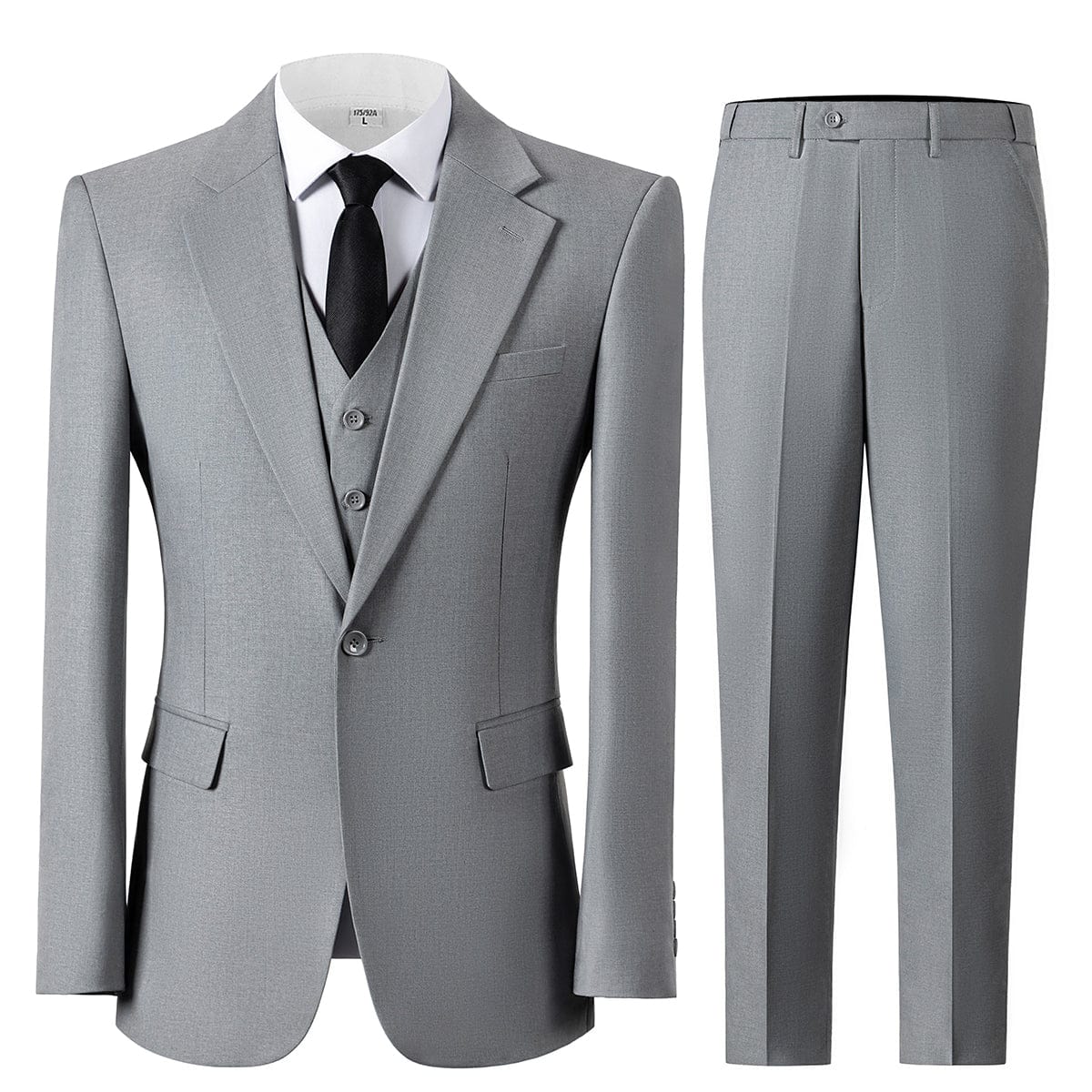 aesido Grey 3 Piece Men Suit Single Button Notch Lapel Jacket (Blazer+Vest+Pants)