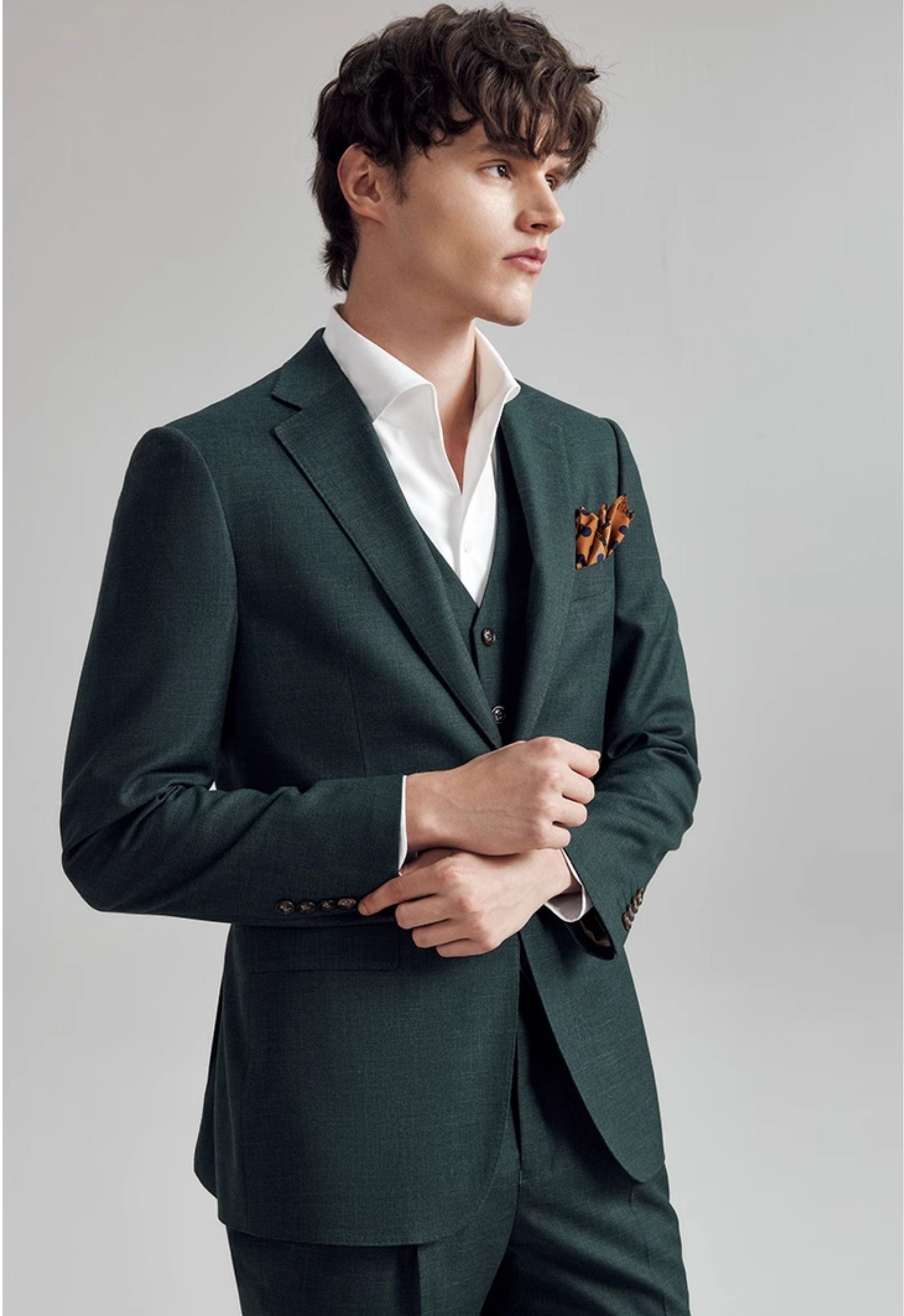 aesido Grey 3 Piece Single Breasted Business Casual Slim Fit Men's Suit