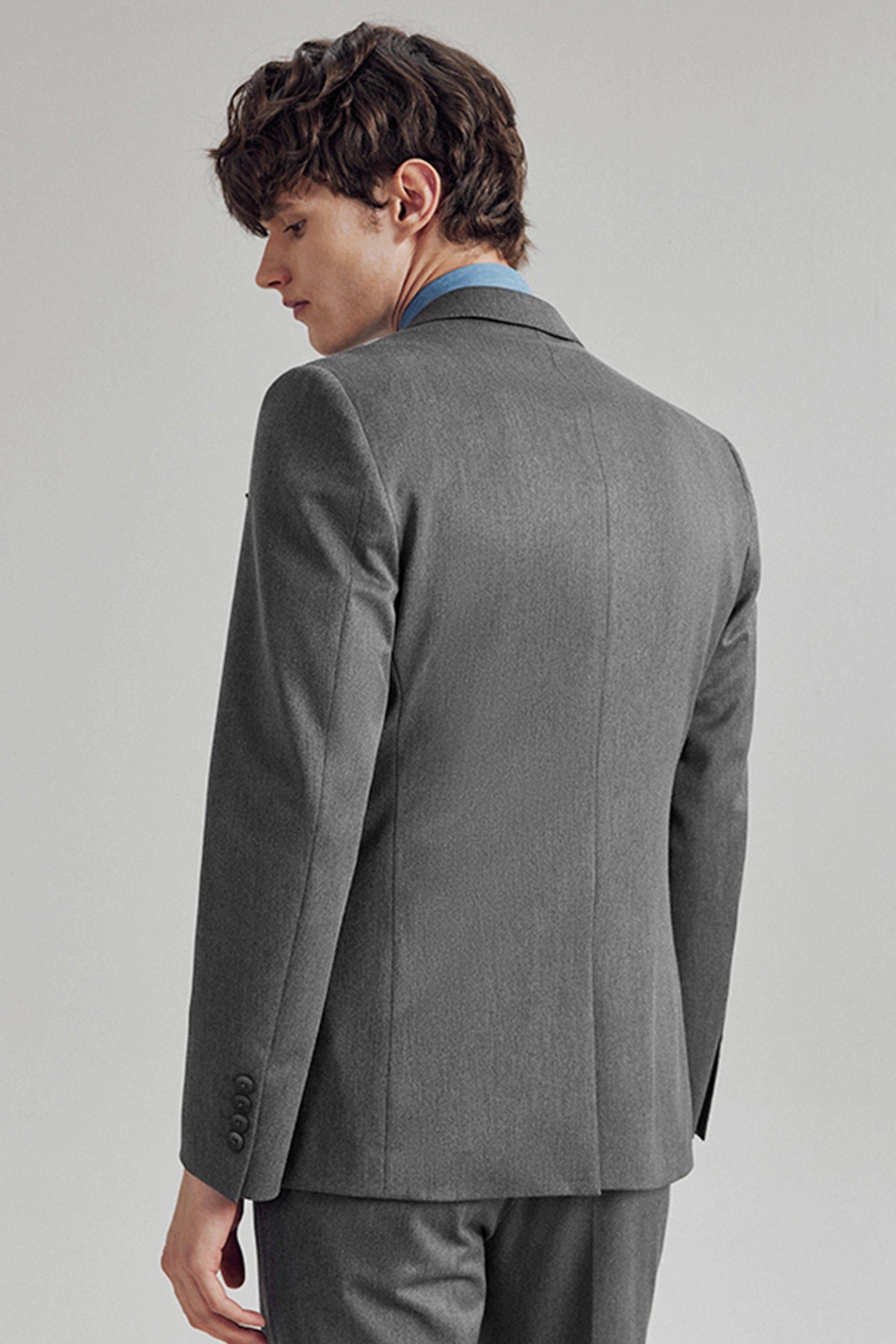 aesido Grey 3 Piece Single Button Business Casual Slim Fit Men's Suit Groom Wedding Dress