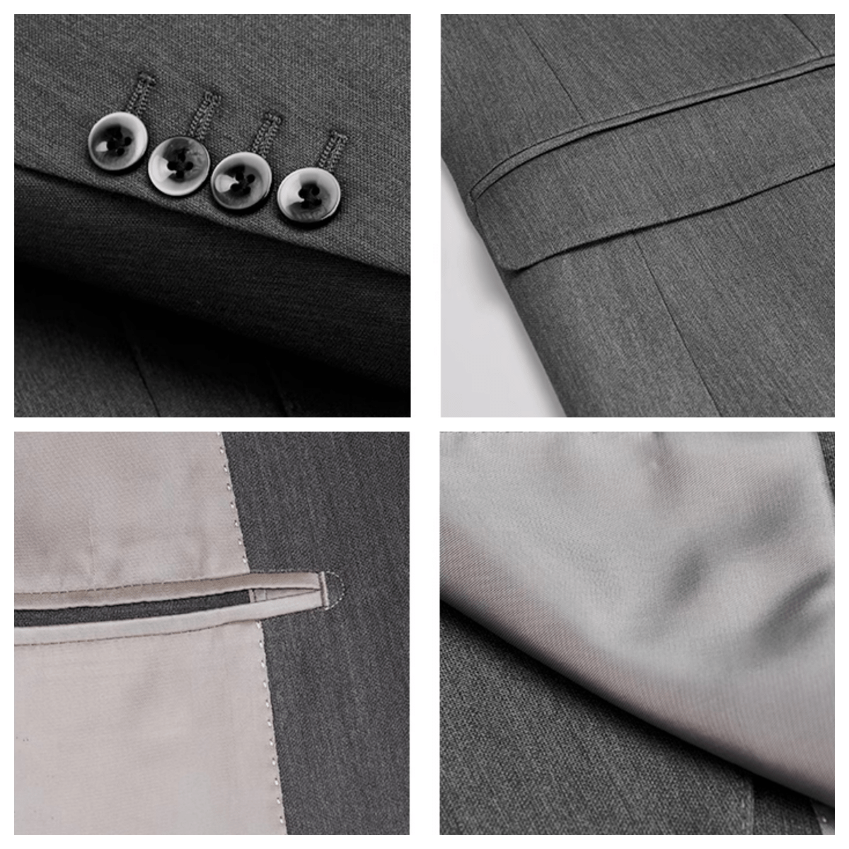 aesido Grey 3 Piece Single Button Business Casual Slim Fit Men's Suit Groom Wedding Dress