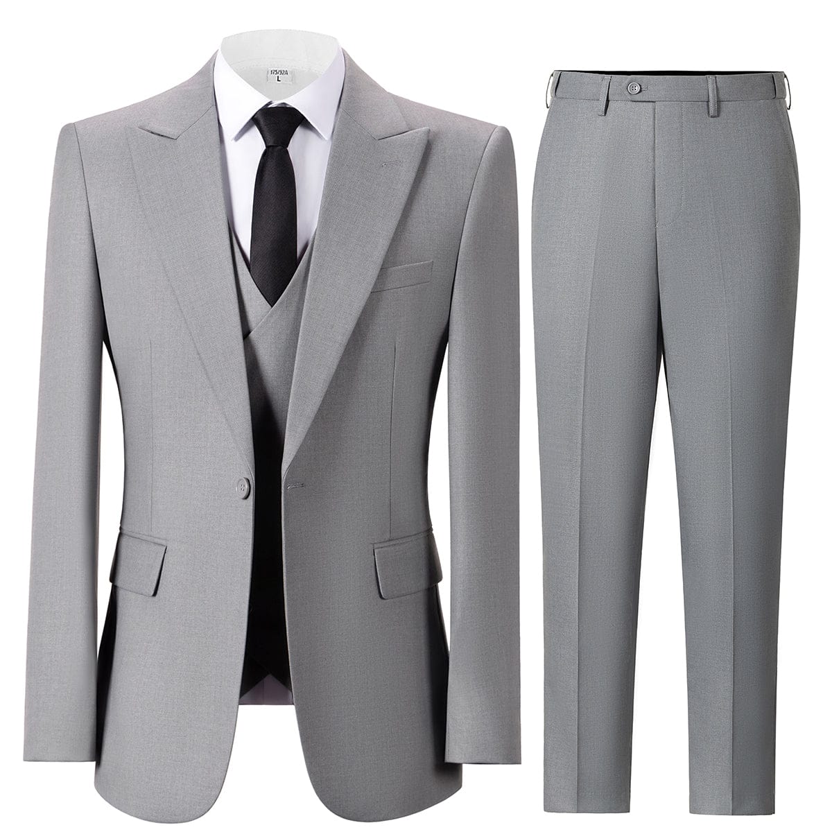 aesido Grey 3 Piece Single Button Peak Lapel Business Casual Men Suit (Blazer+Vest+Pants)
