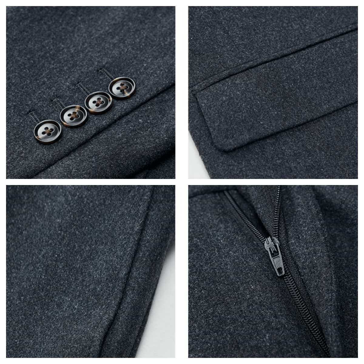 aesido Grey 3 Piece Tweed Business Casual Slim Fit Men Suit Groom Wedding Dress