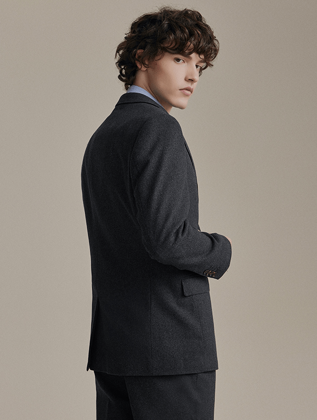 aesido Grey 3 Piece Tweed Business Casual Slim Fit Men Suit Groom Wedding Dress