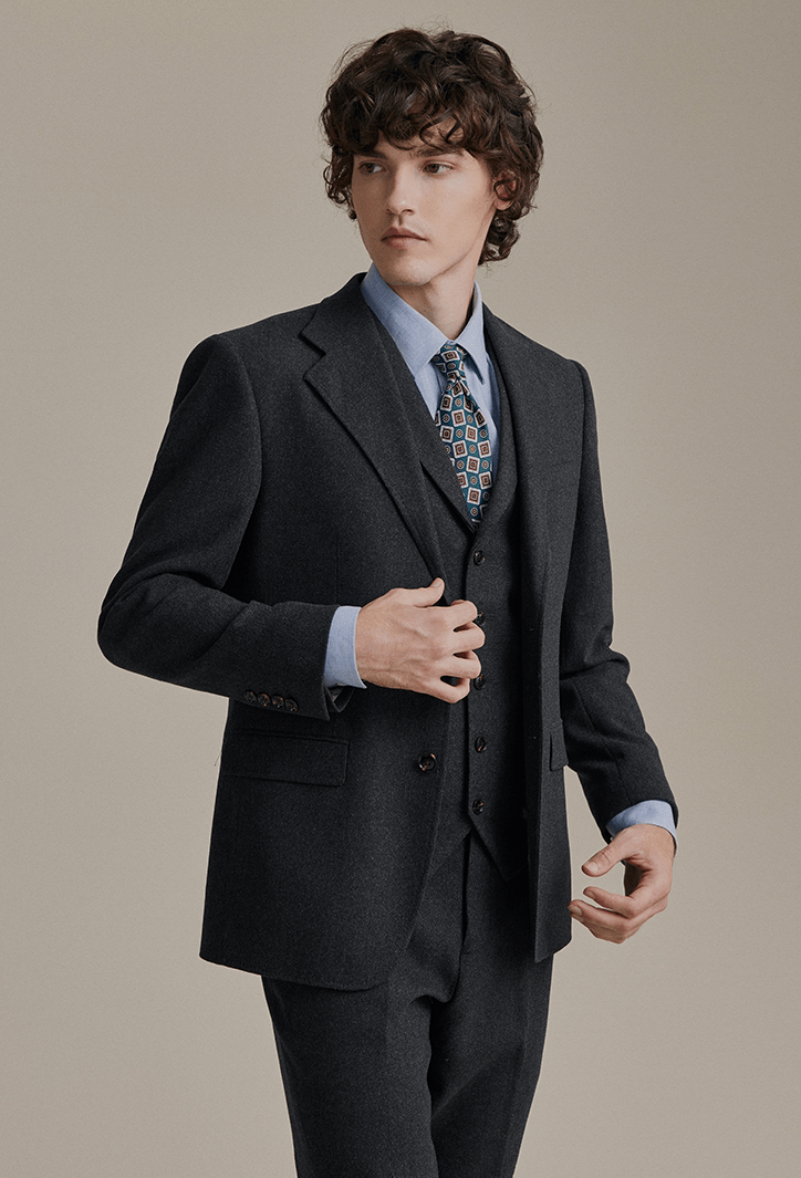 aesido Grey 3 Piece Tweed Business Casual Slim Fit Men Suit Groom Wedding Dress