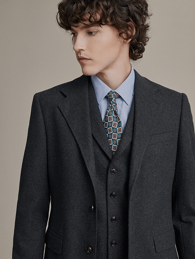 aesido Grey 3 Piece Tweed Business Casual Slim Fit Men Suit Groom Wedding Dress