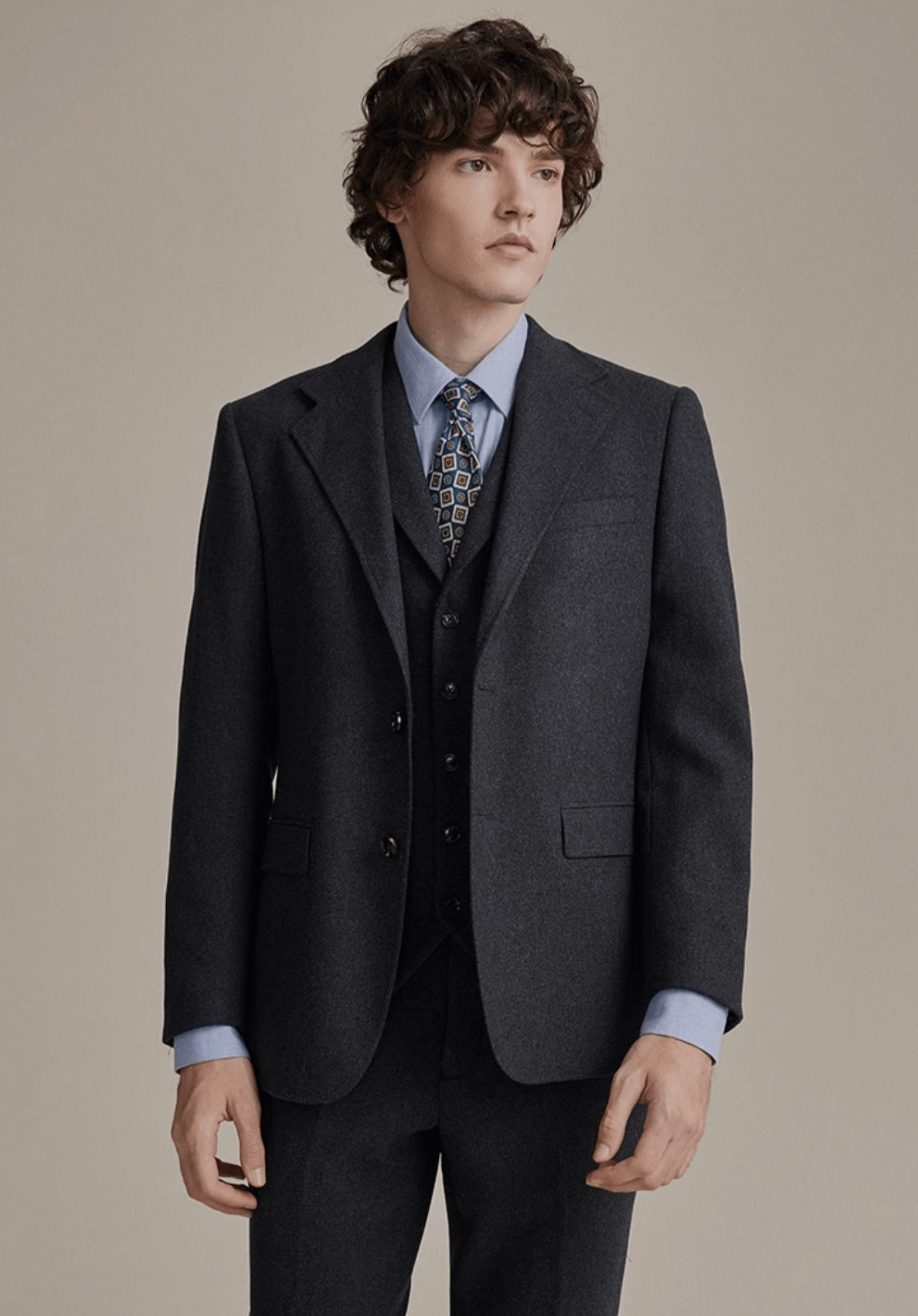 aesido Grey 3 Piece Tweed Business Casual Slim Fit Men Suit Groom Wedding Dress