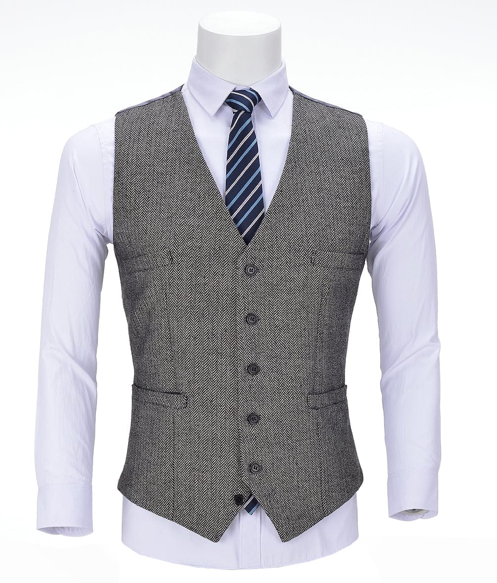 aesido Grey Herringbone V Neck Waistcoat