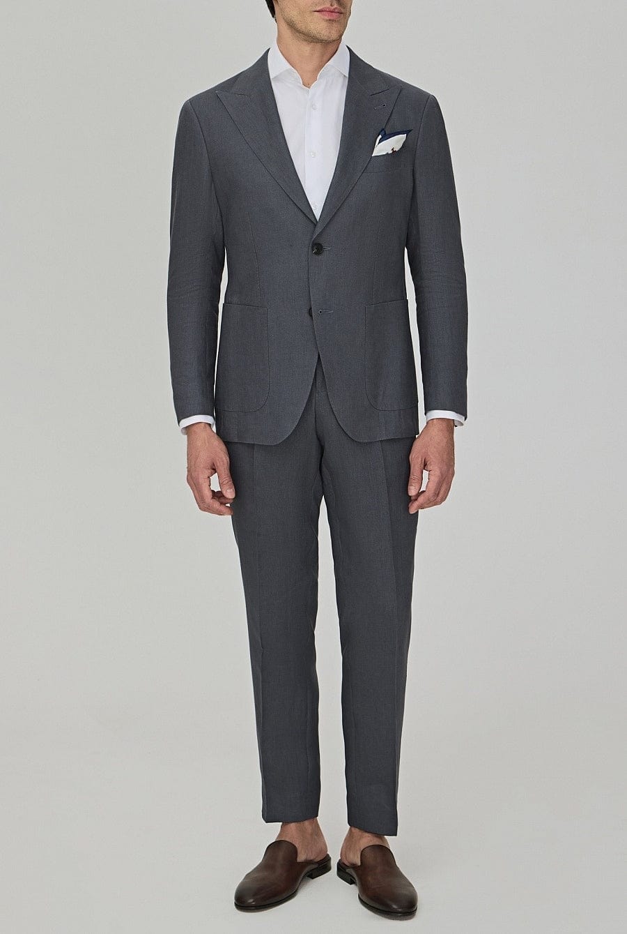 aesido Grey Men's Linen Suit 2 Piece Set Blazer and Pants Double Breasted Peak Lapel