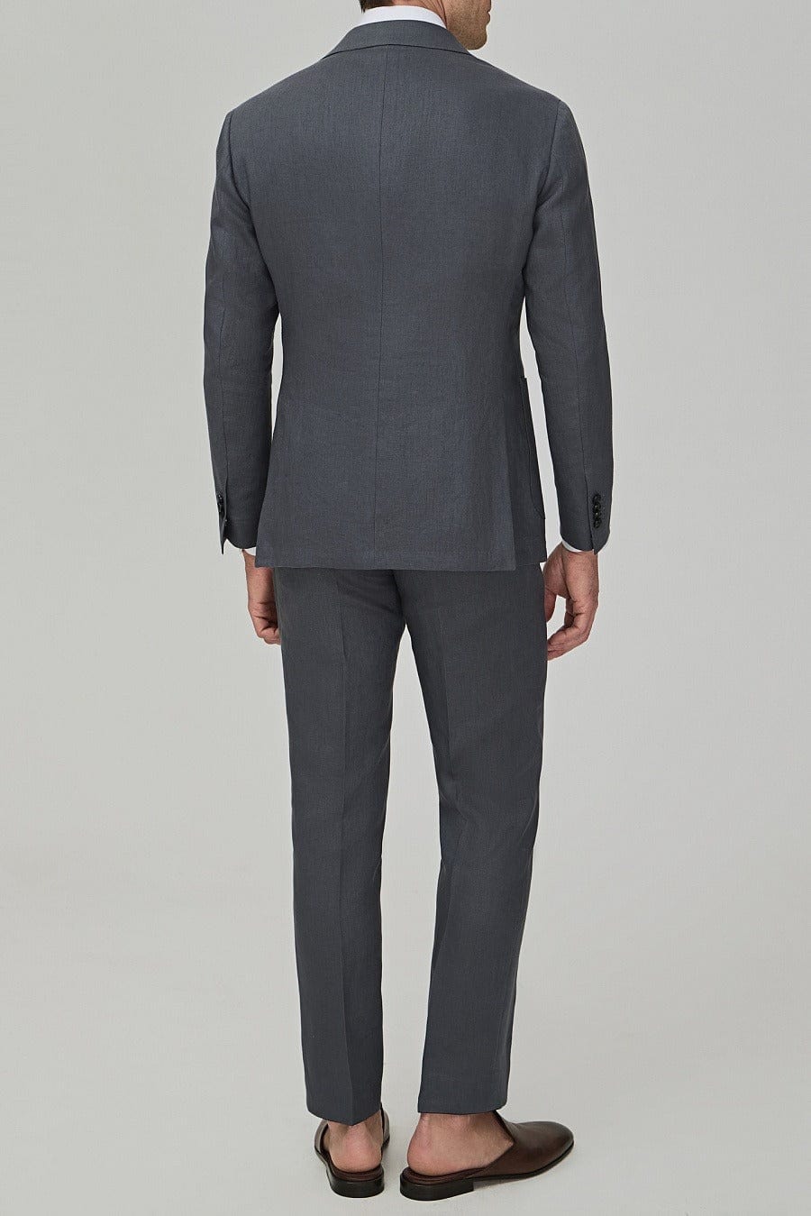 aesido Grey Men's Linen Suit 2 Piece Set Blazer and Pants Double Breasted Peak Lapel