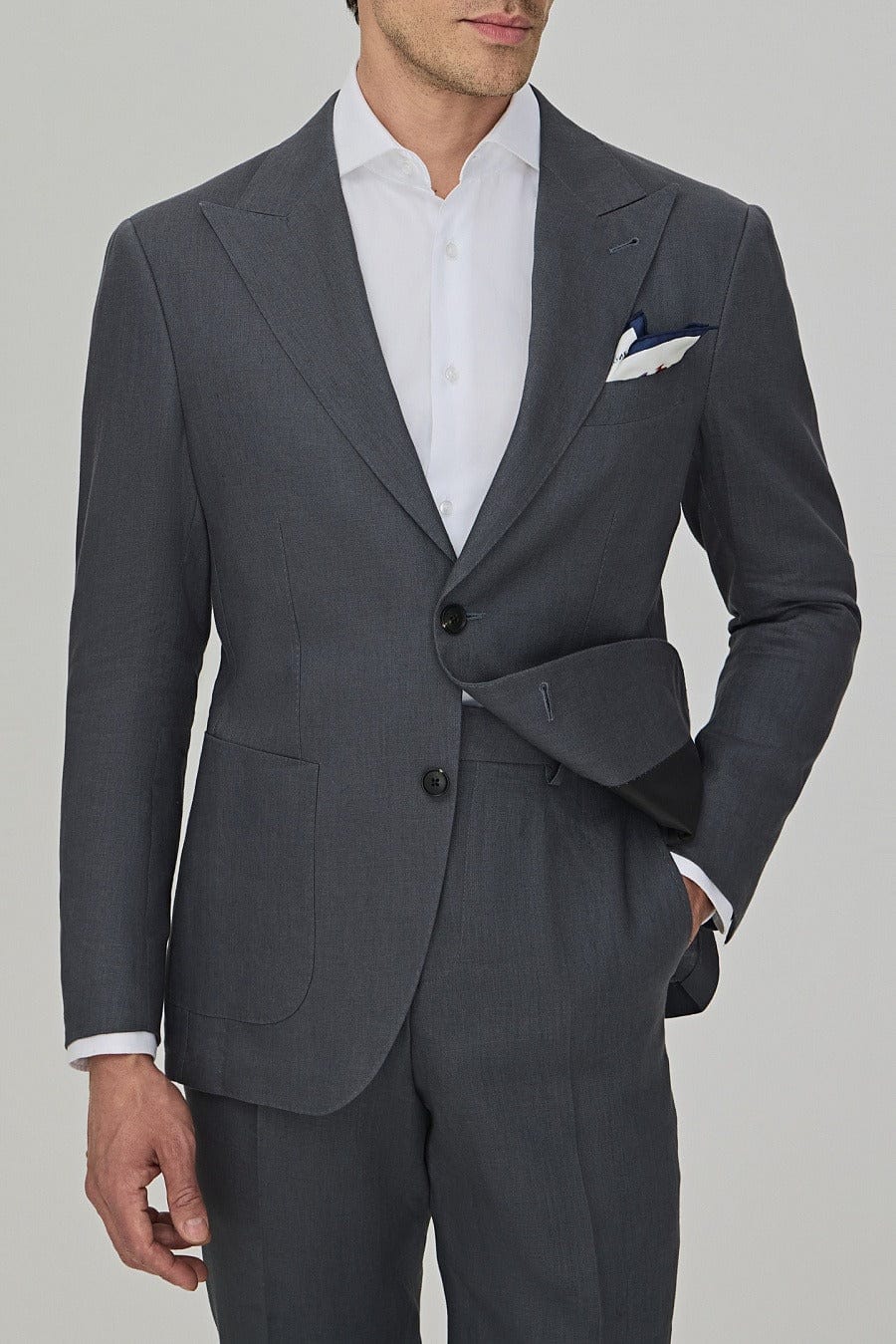 aesido Grey Men's Linen Suit 2 Piece Set Blazer and Pants Double Breasted Peak Lapel
