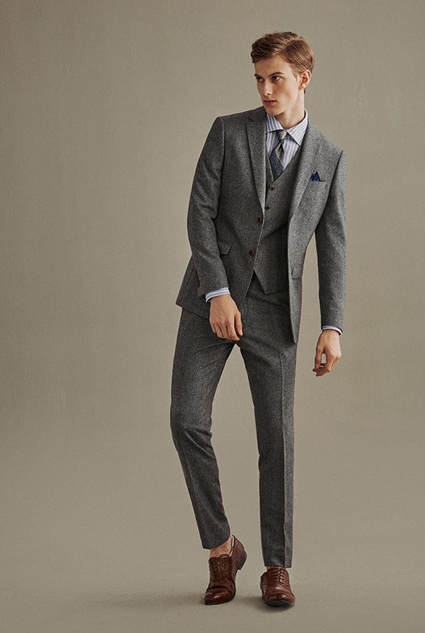 aesido Grey Three Piece Business Casual Men's Suit Groom Wedding Dress