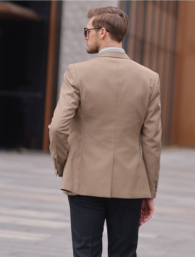 aesido Khaki Men's Double Button Slim Flt Casual Blazer