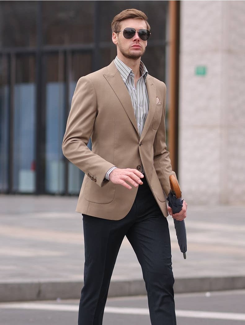 aesido Khaki Men's Double Button Slim Flt Casual Blazer