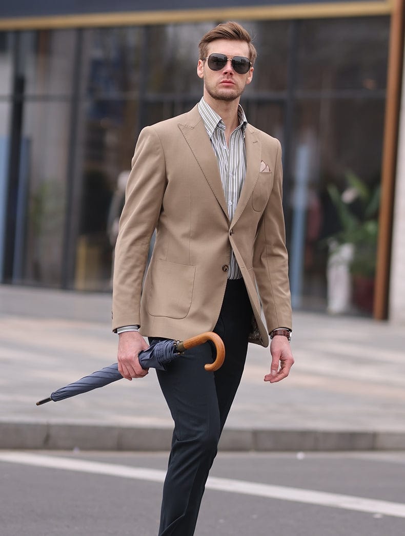 aesido Khaki Men's Double Button Slim Flt Casual Blazer