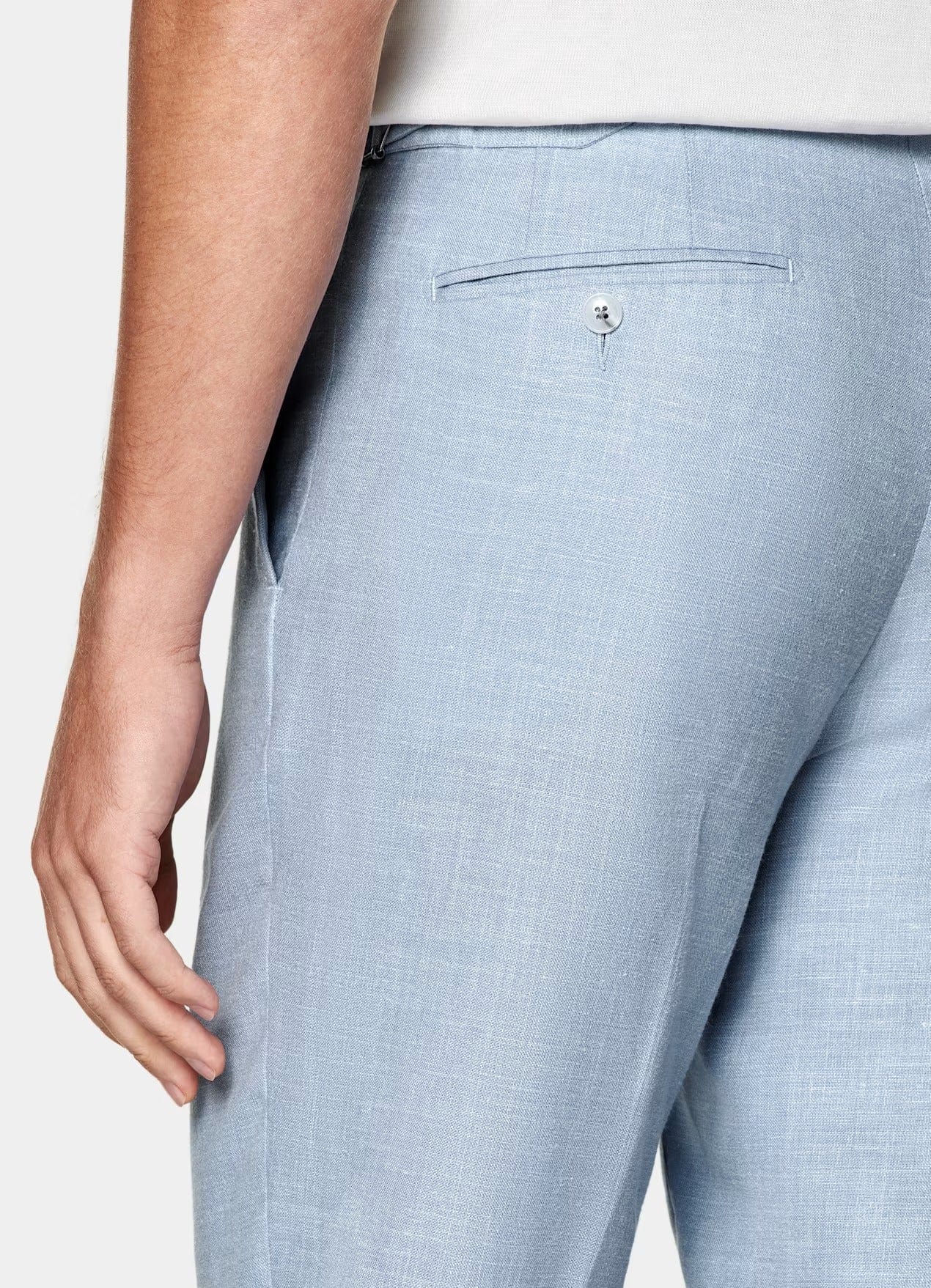 aesido Light Blue 2 Piece Summer Linen Double Button Casual Slim Fit Men Suit (Blazer+Pants)