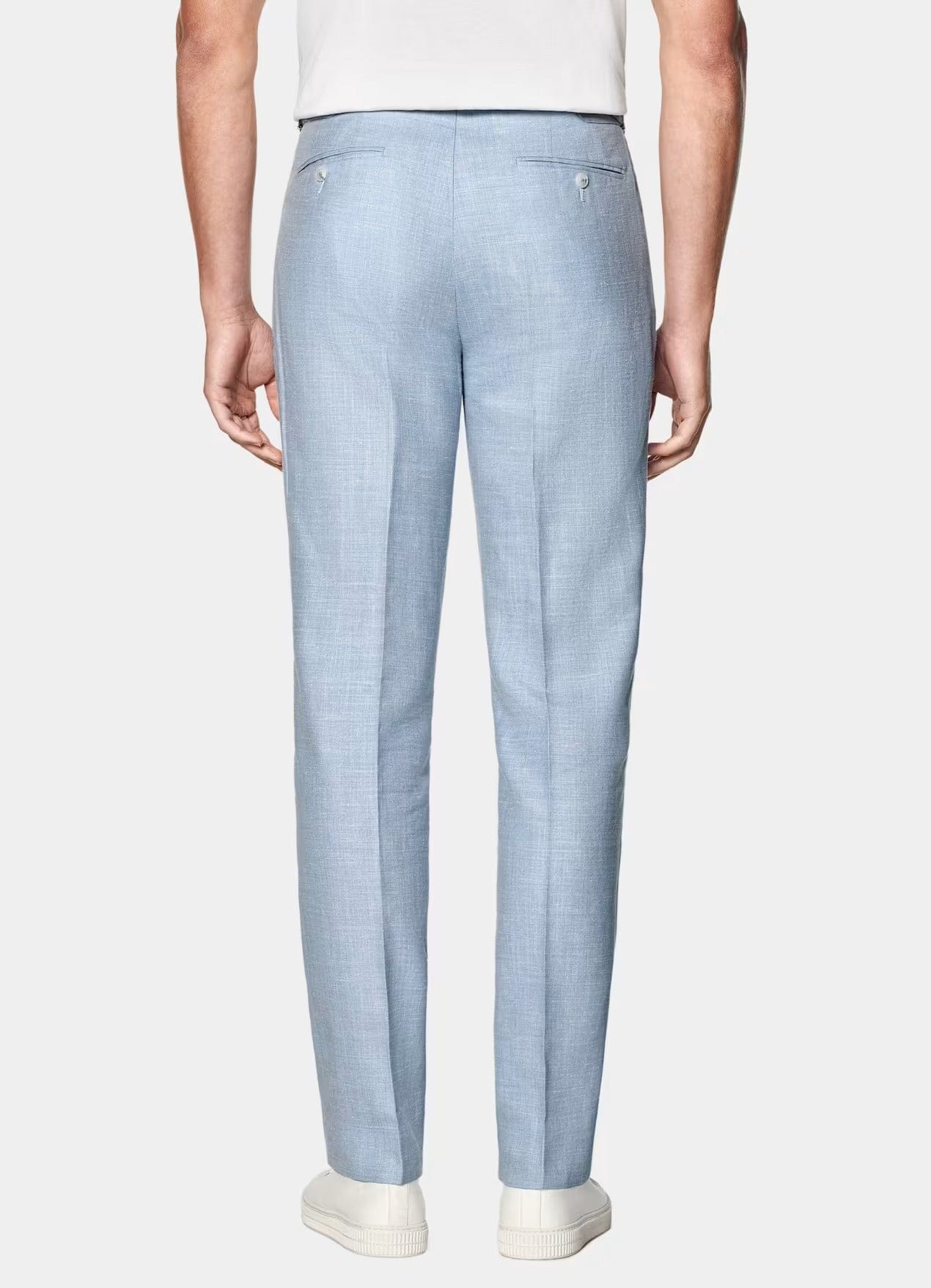 aesido Light Blue 2 Piece Summer Linen Double Button Casual Slim Fit Men Suit (Blazer+Pants)