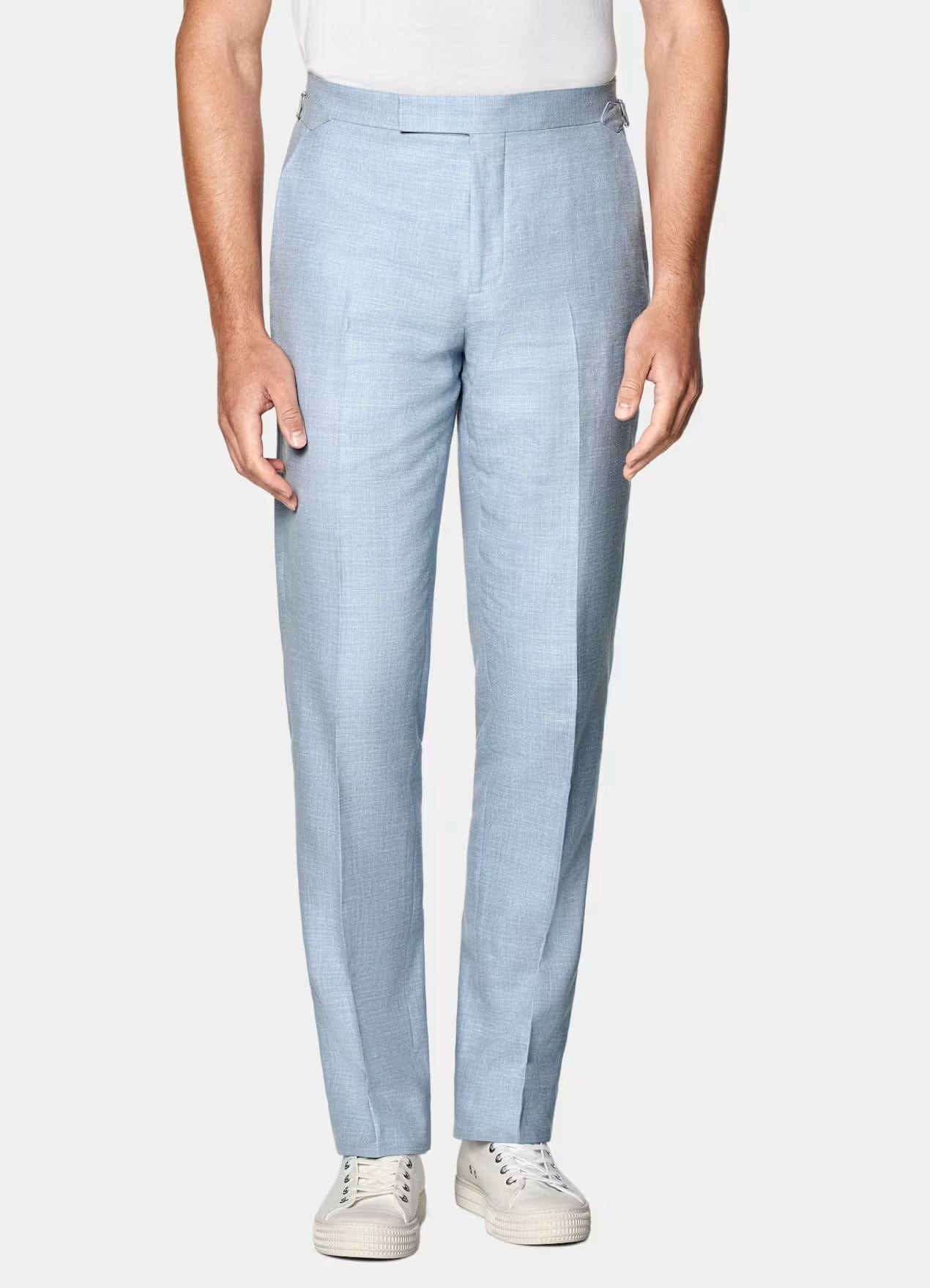 aesido Light Blue 2 Piece Summer Linen Double Button Casual Slim Fit Men Suit (Blazer+Pants)