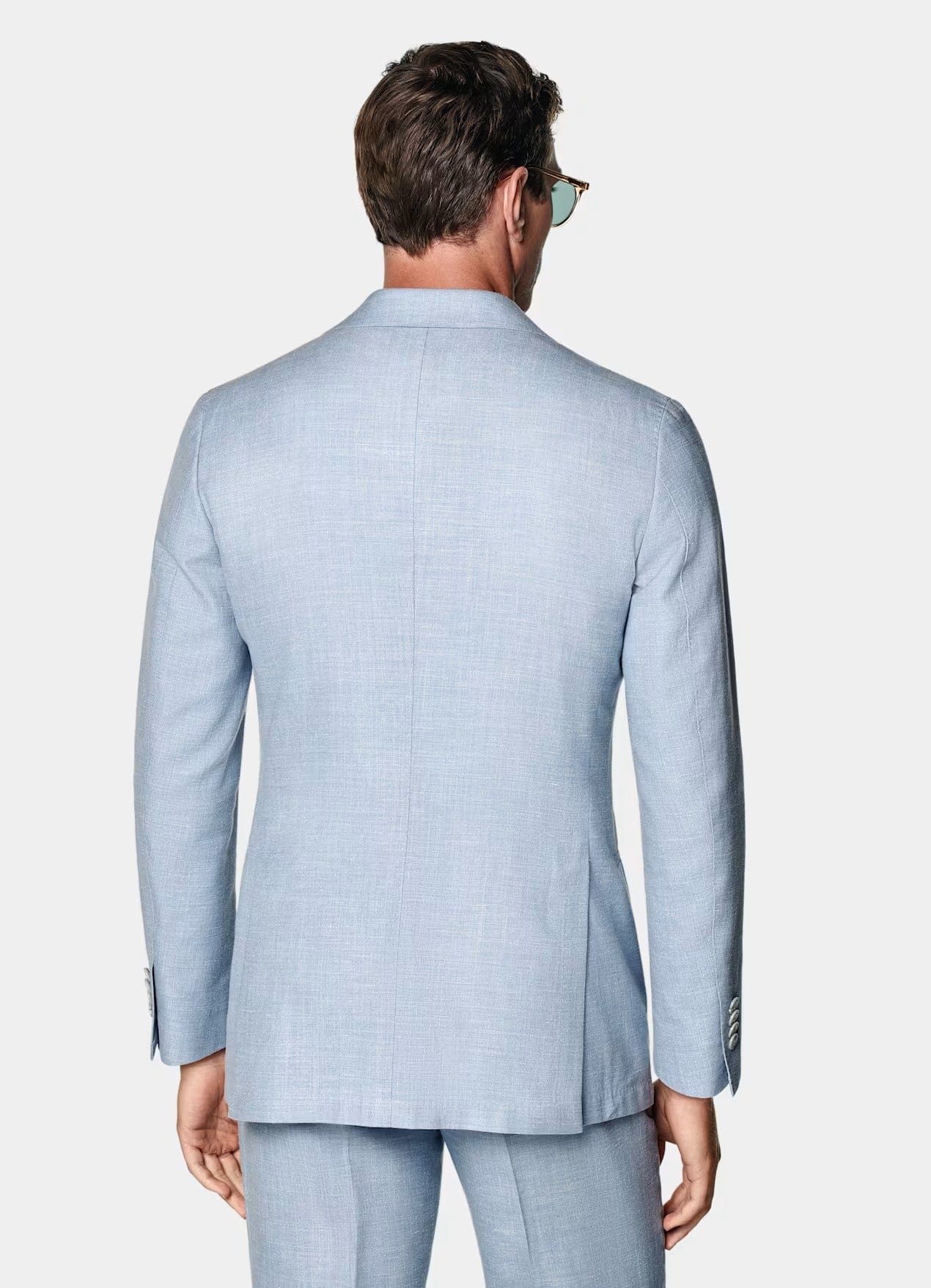 aesido Light Blue 2 Piece Summer Linen Double Button Casual Slim Fit Men Suit (Blazer+Pants)