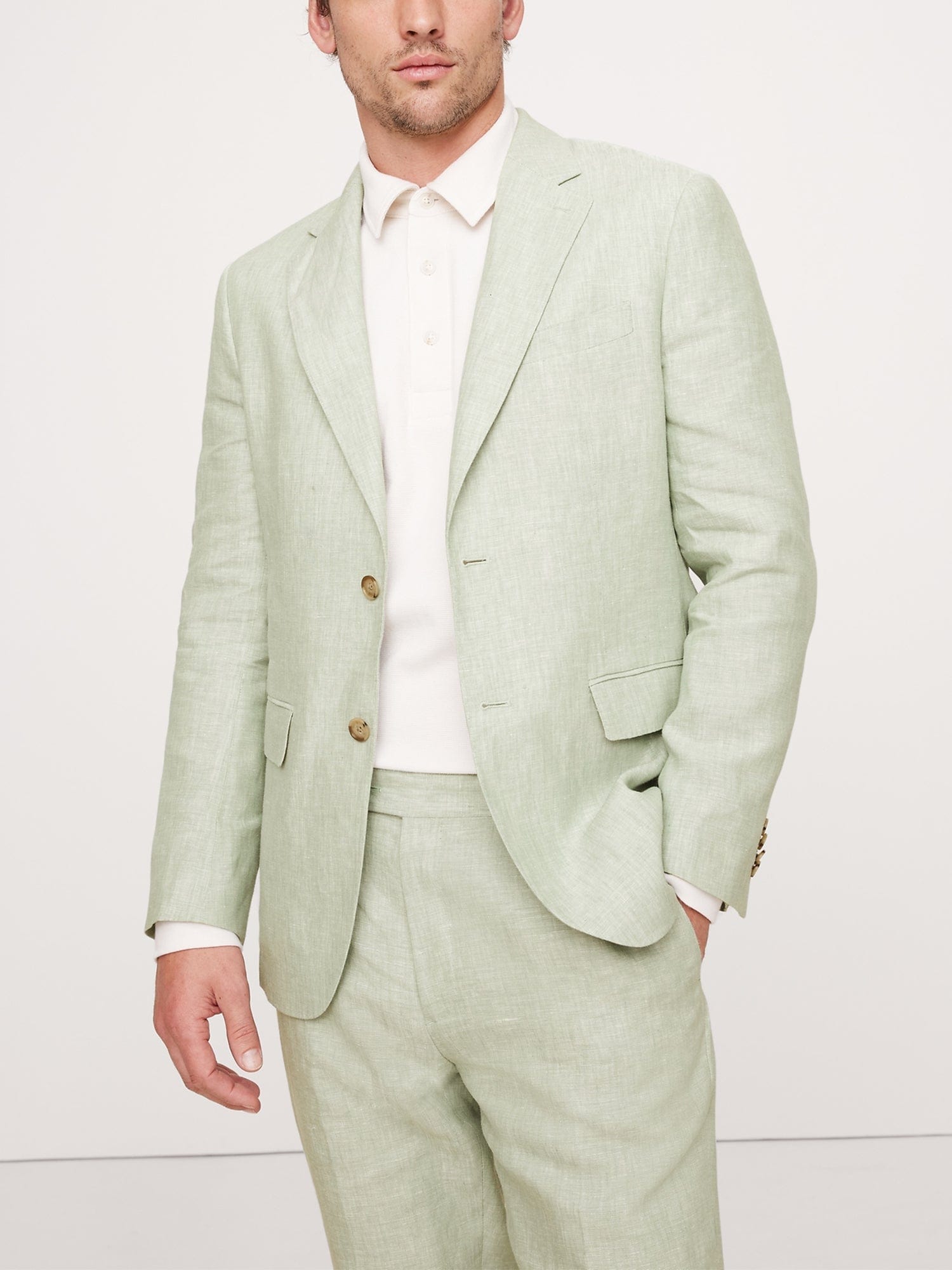 aesido Light Blue 2 Piece Summer Linen Double Buttons Casual Men's Suit