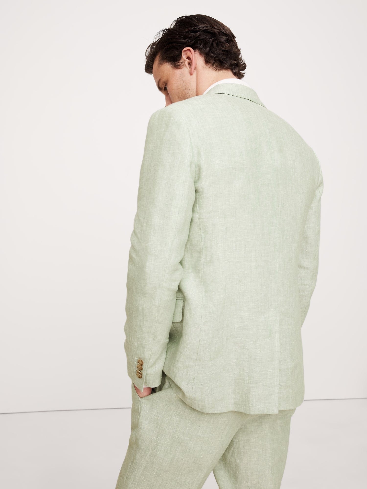 aesido Light Blue 2 Piece Summer Linen Double Buttons Casual Men's Suit