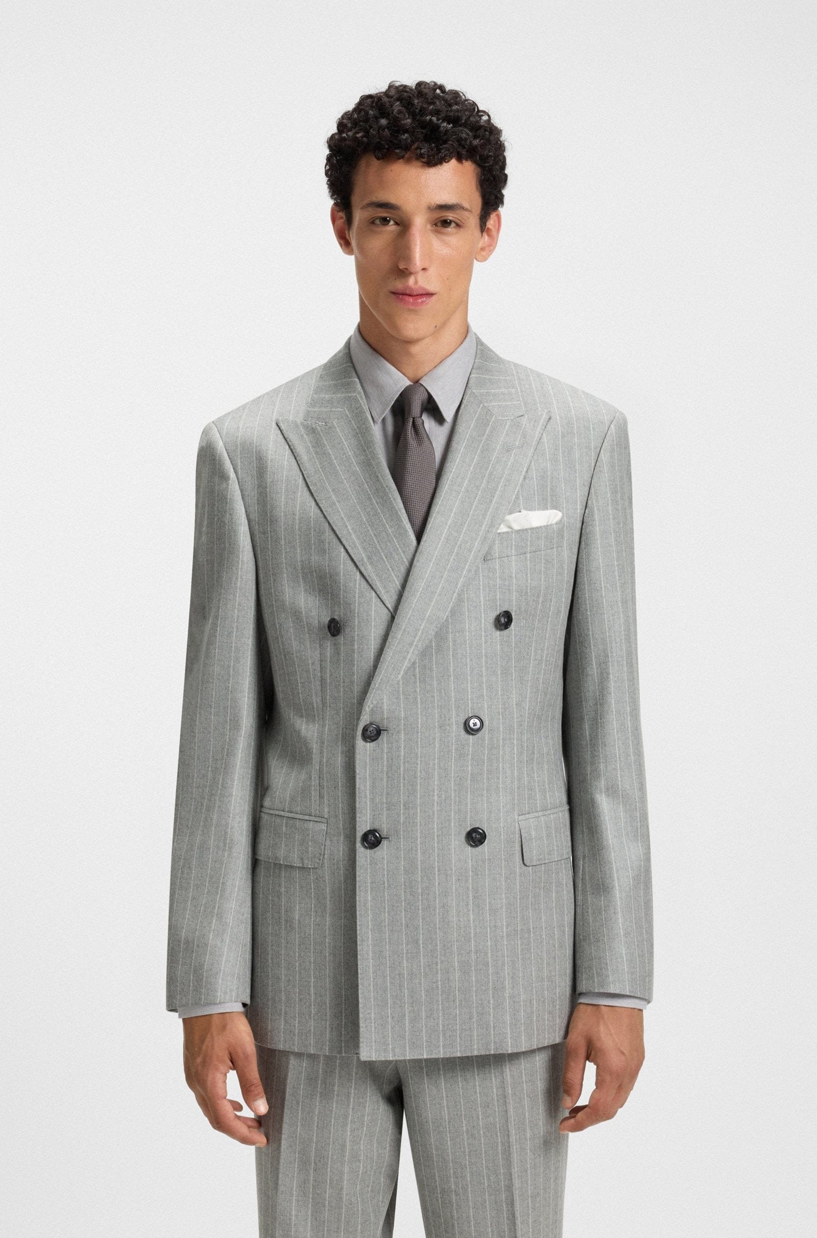 aesido Light Gray Striped 2 Piece Double Breasted Men's Suit