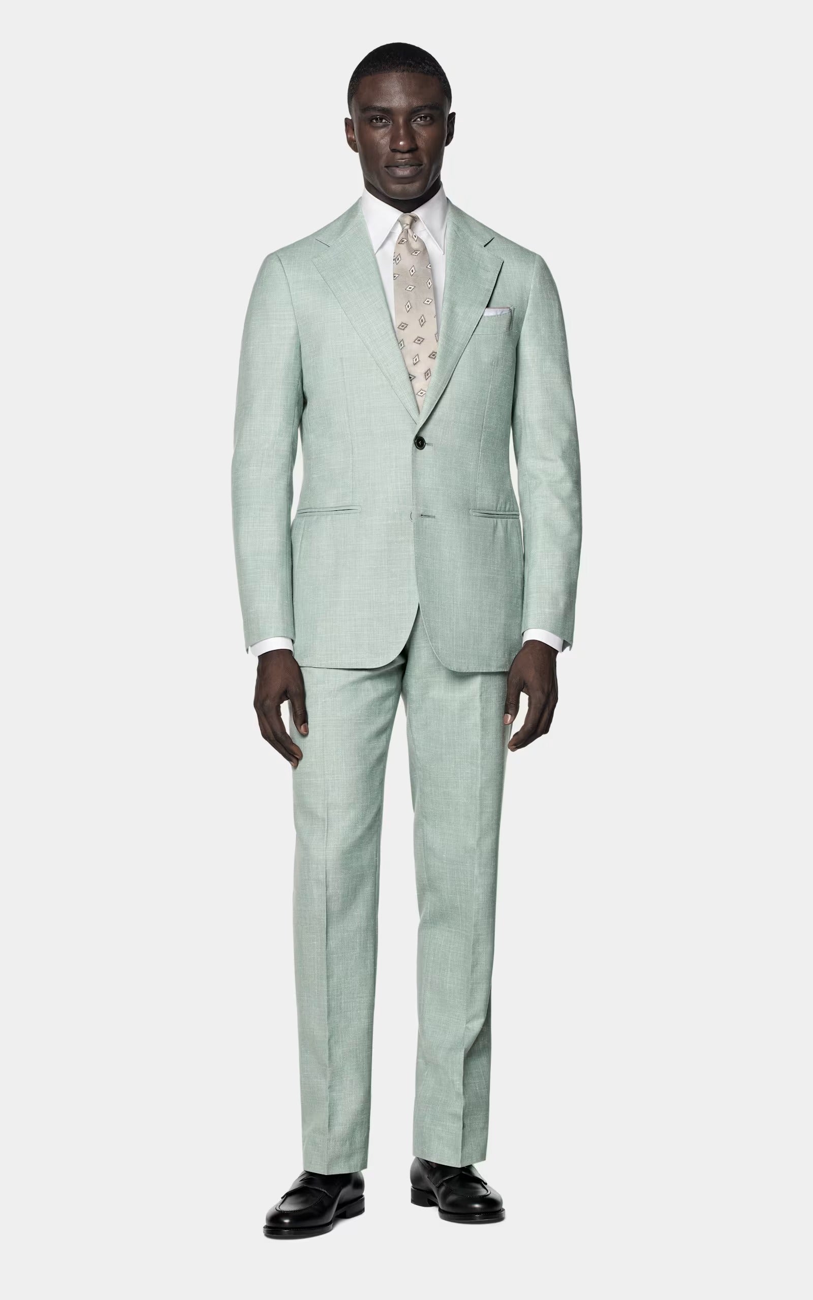 aesido Light Green 2 Piece Summer Linen Double Button Casual Slim Fit Men Suit (Blazer+Pants)