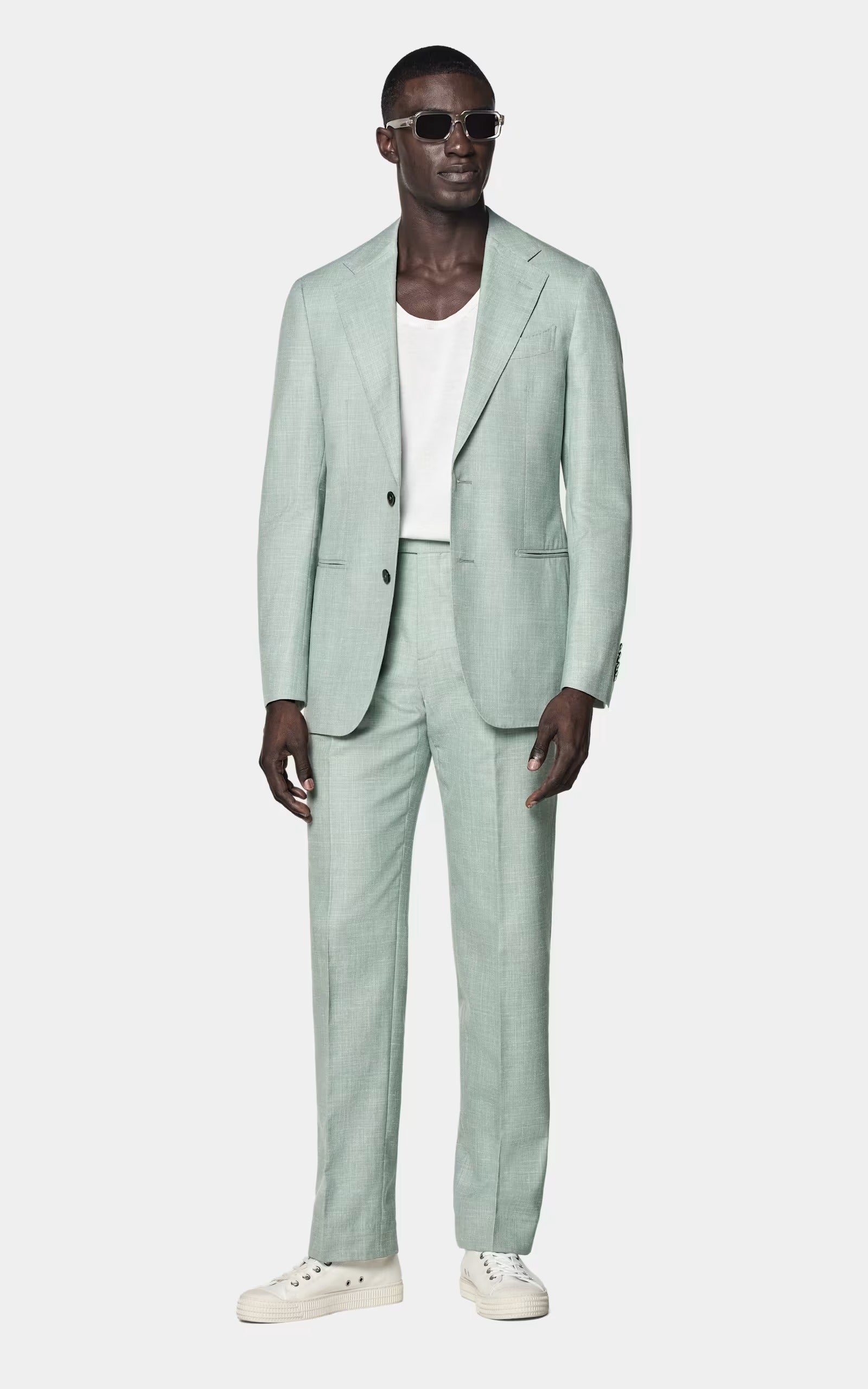 aesido Light Green 2 Piece Summer Linen Double Button Casual Slim Fit Men Suit (Blazer+Pants)