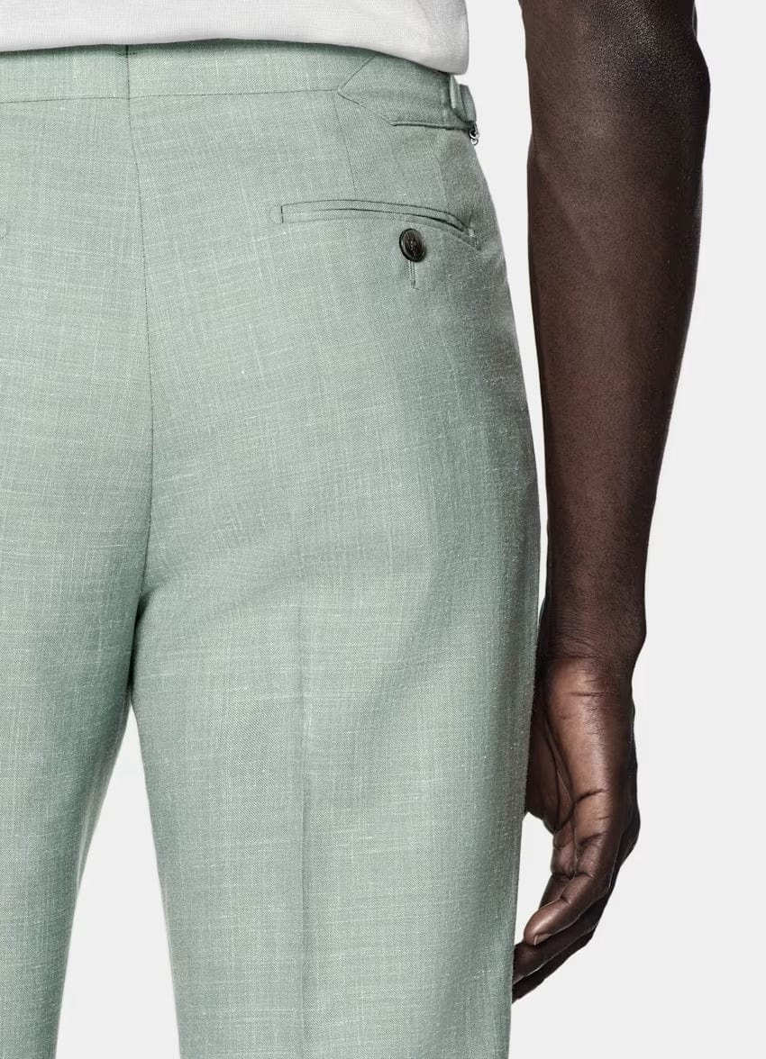 aesido Light Green 2 Piece Summer Linen Double Button Casual Slim Fit Men Suit (Blazer+Pants)