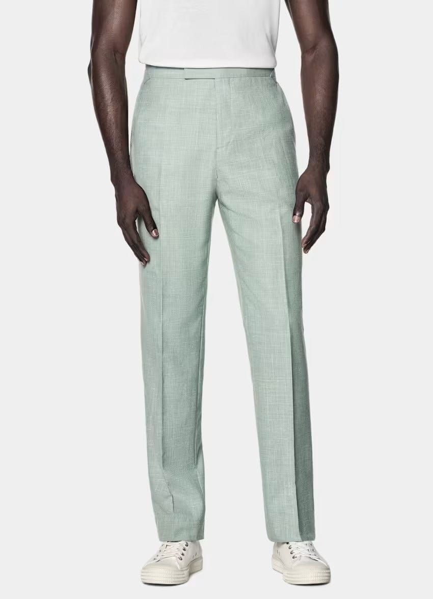 aesido Light Green 2 Piece Summer Linen Double Button Casual Slim Fit Men Suit (Blazer+Pants)