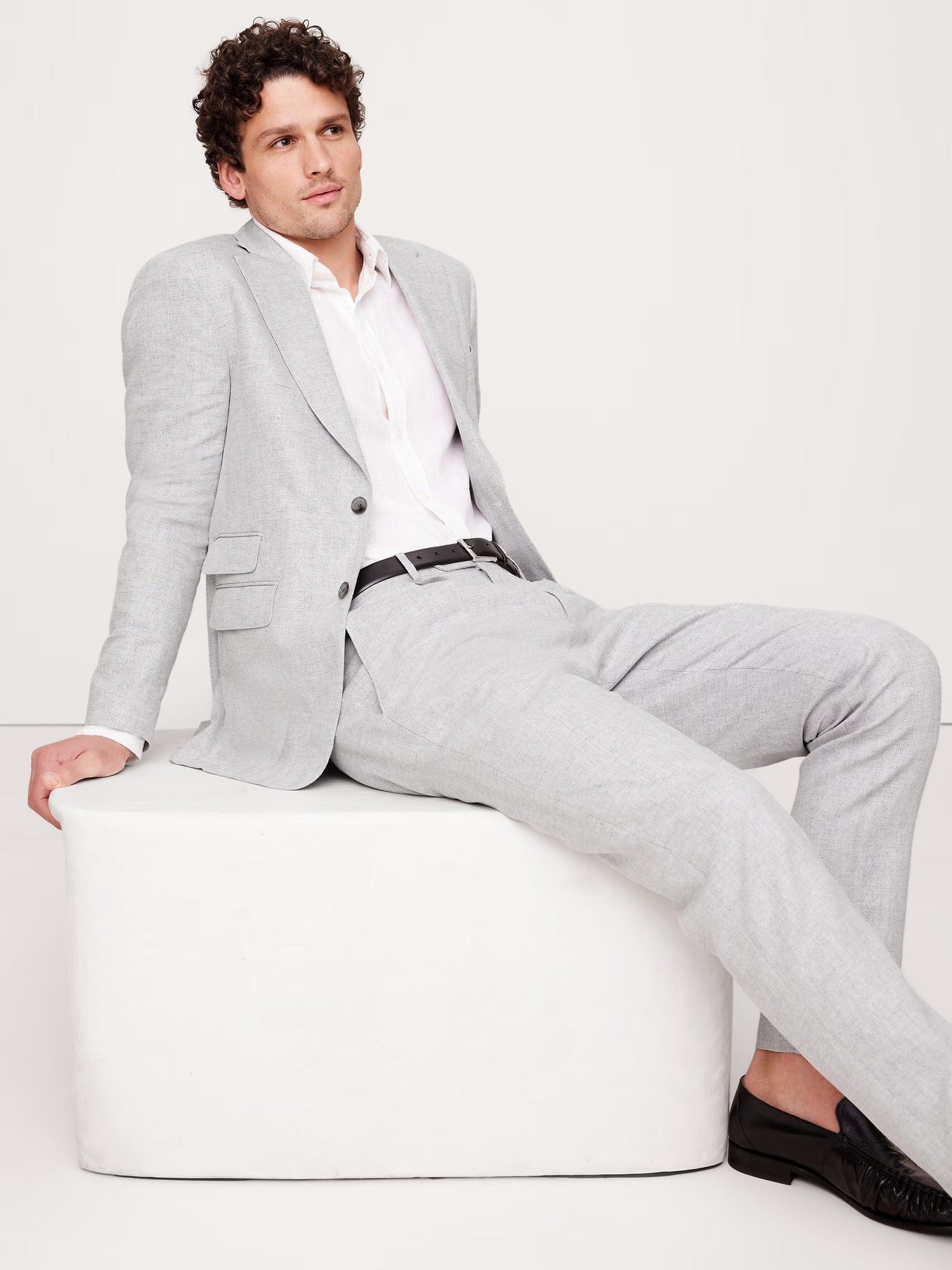 aesido Light Grey 2 Piece Herringbone Double Button Business Casual Men Suit (Blazer+Pants)