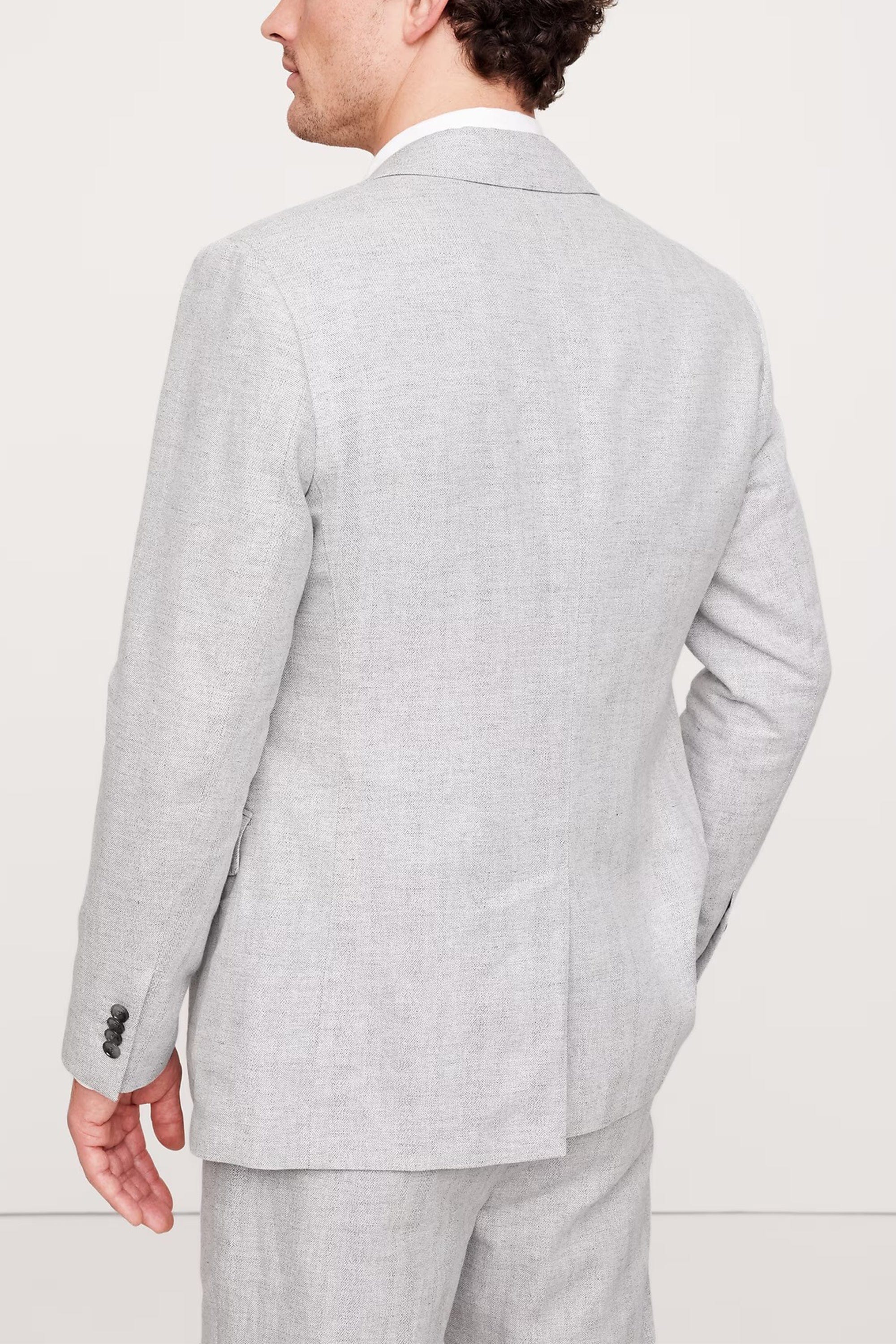 aesido Light Grey 2 Piece Herringbone Double Button Business Casual Men Suit (Blazer+Pants)