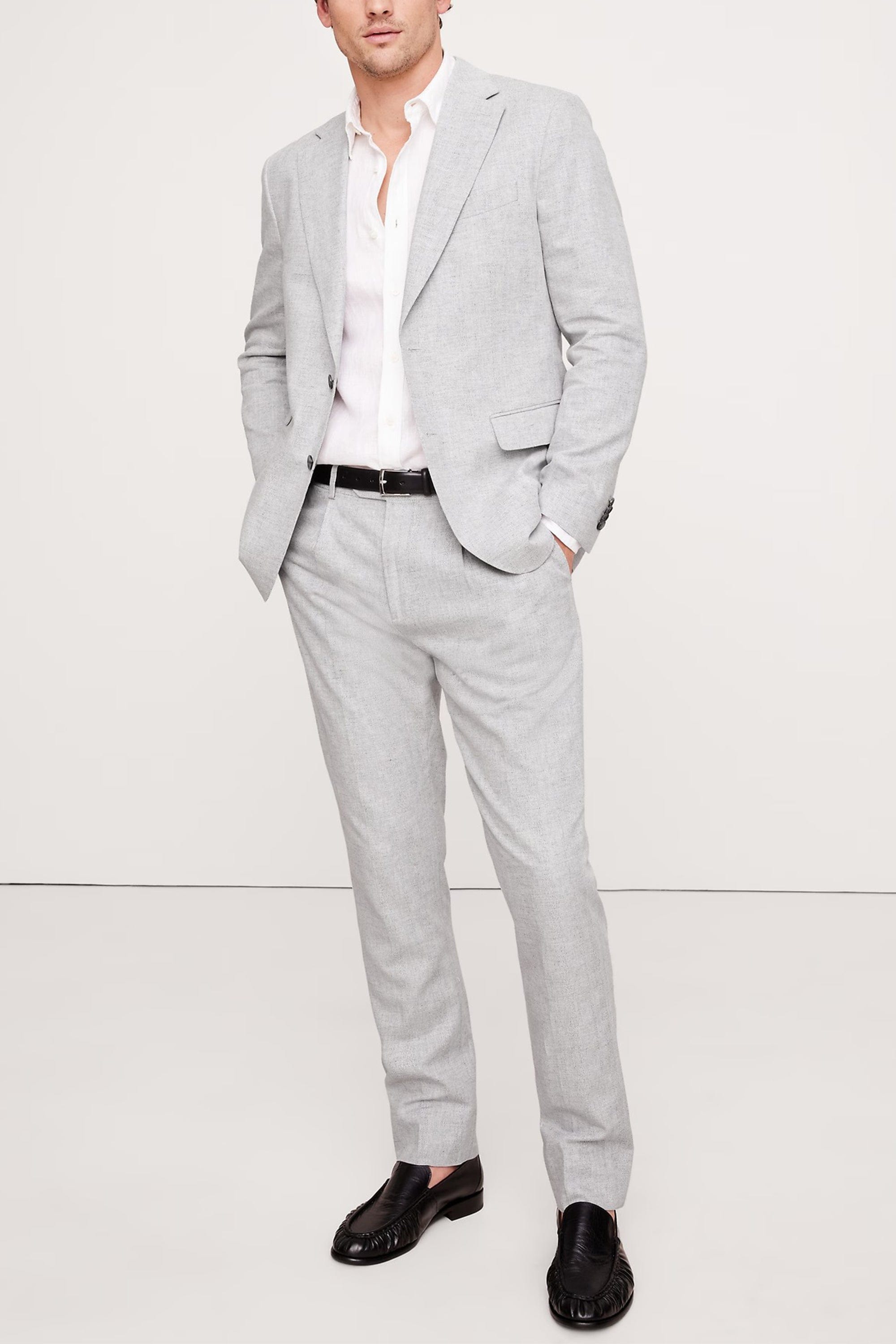 aesido Light Grey 2 Piece Herringbone Double Button Business Casual Men Suit (Blazer+Pants)