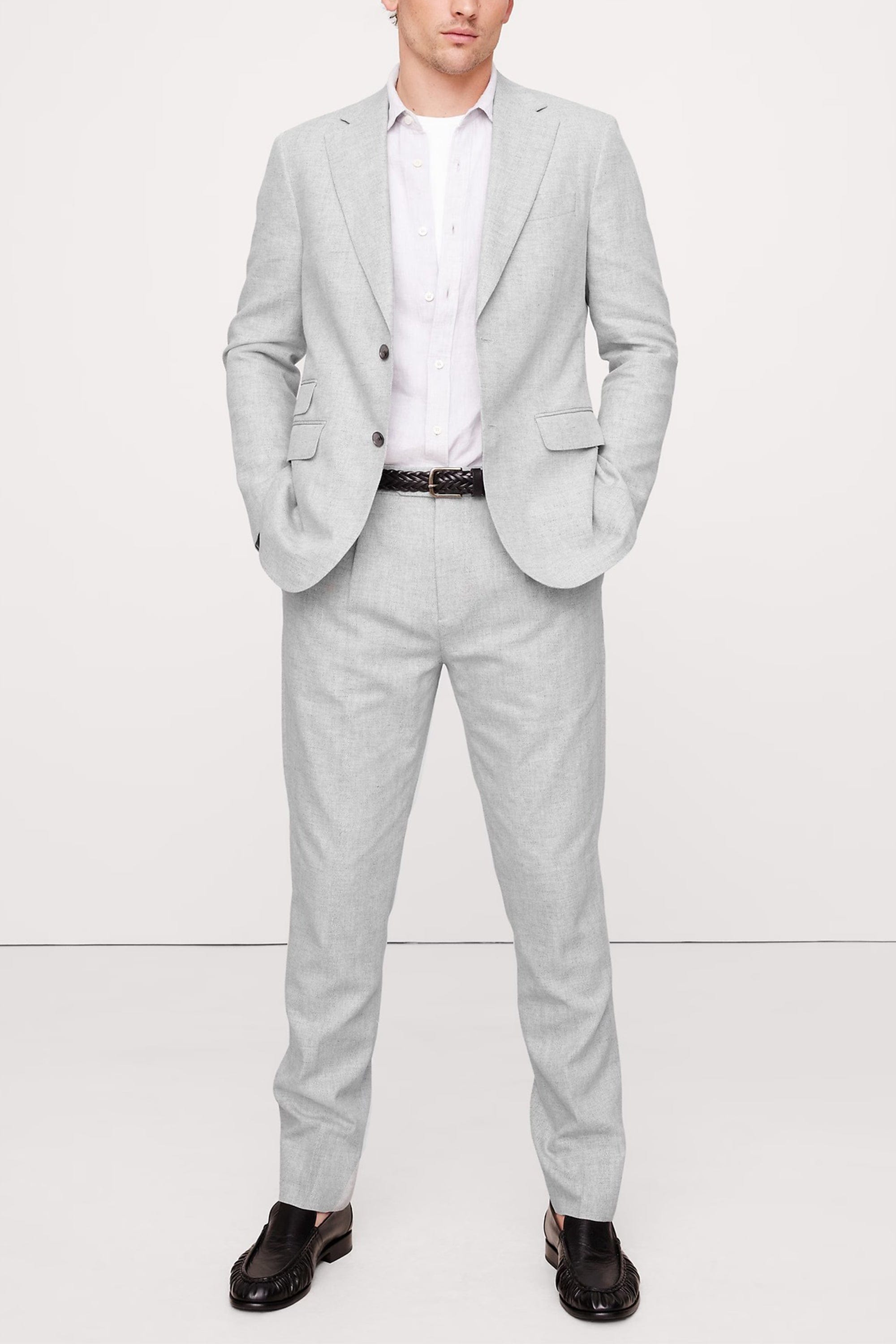 aesido Light Grey 2 Piece Herringbone Double Button Business Casual Men Suit (Blazer+Pants)