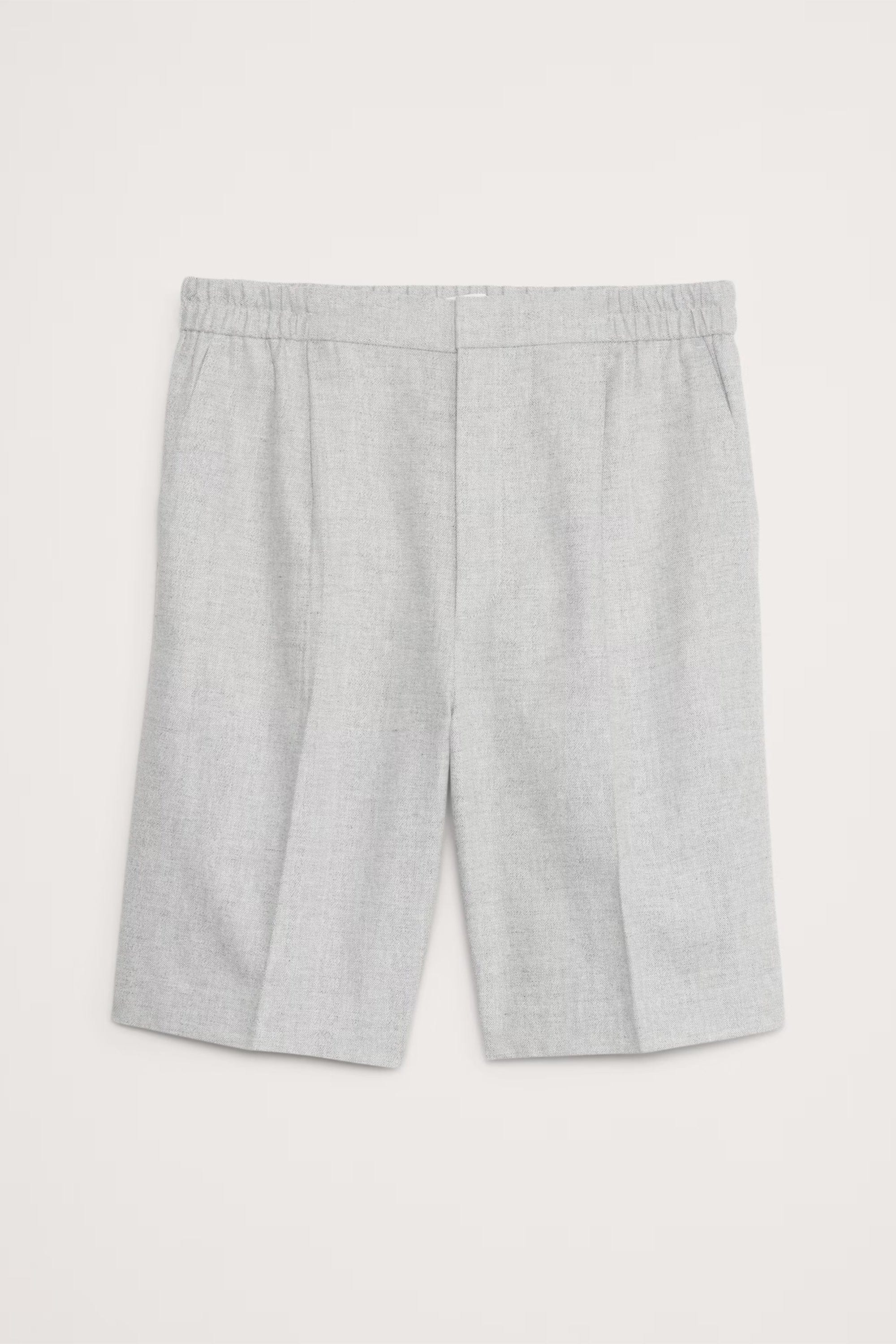 aesido Light Grey 2 Piece Summer Herringbone Double Button Business Casual Men Suit (Blazer+Shorts)