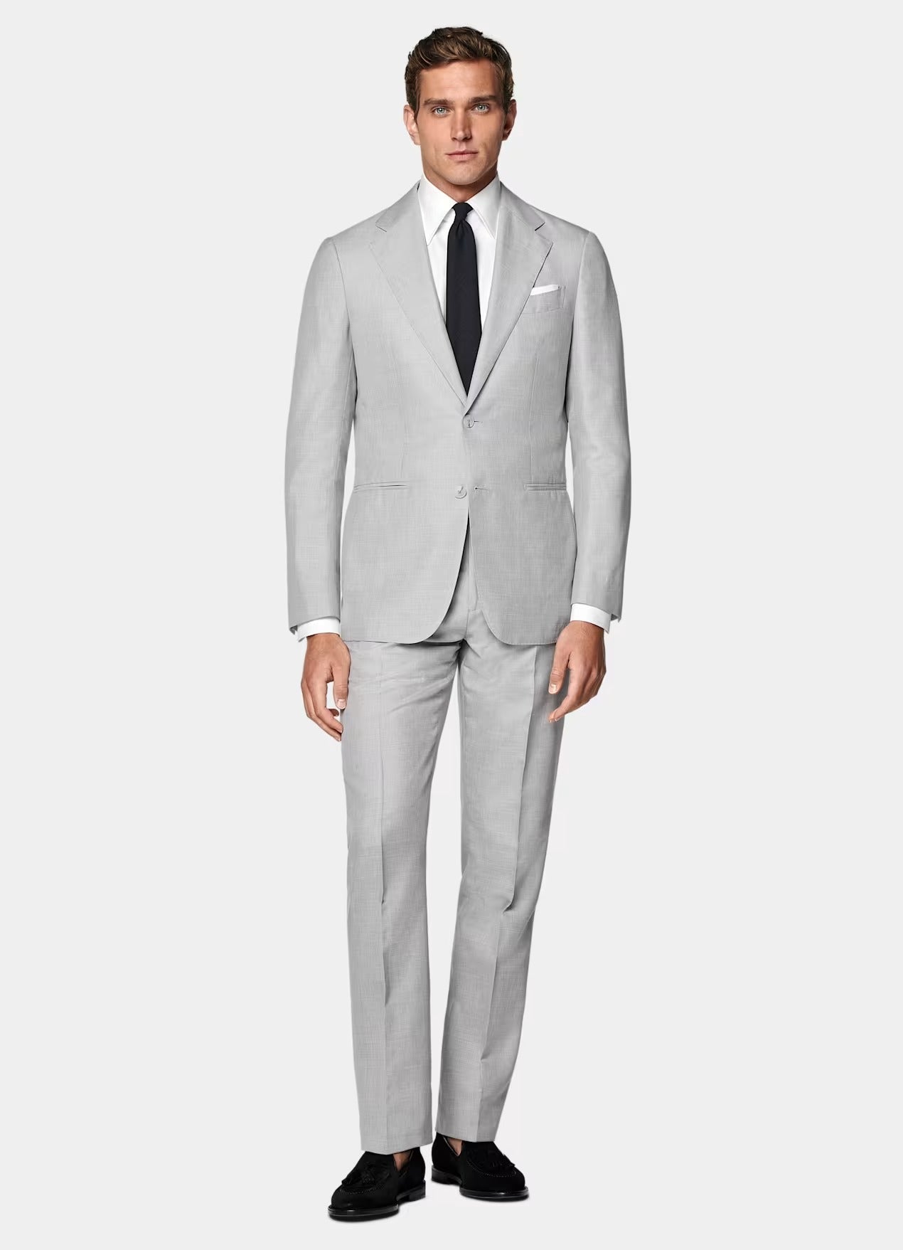 aesido Light Grey 2 Piece Summer Linen Double Button Business Casual Men Suit (Blazer+Pants)