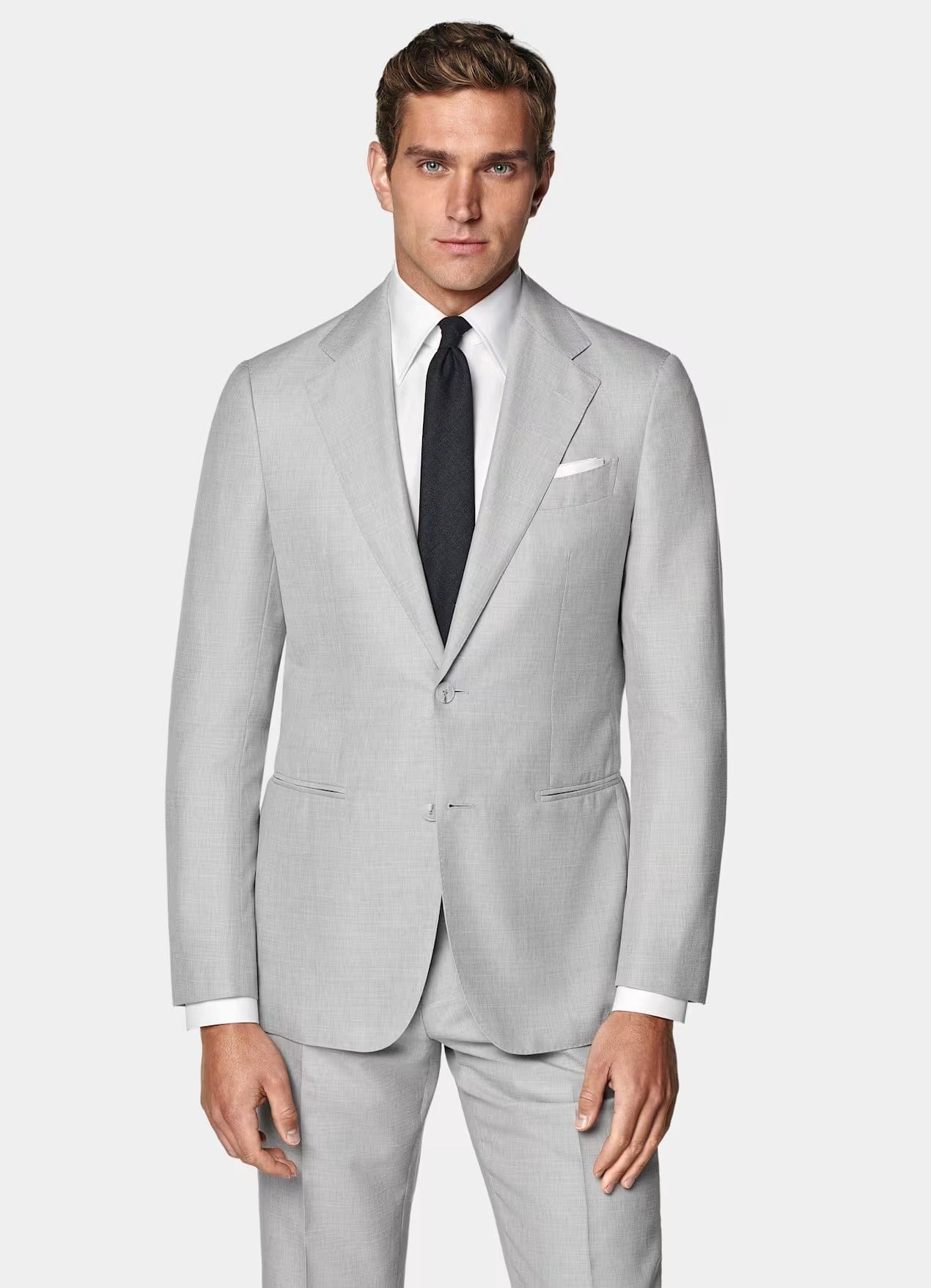 aesido Light Grey 2 Piece Summer Linen Double Button Business Casual Men Suit (Blazer+Pants)