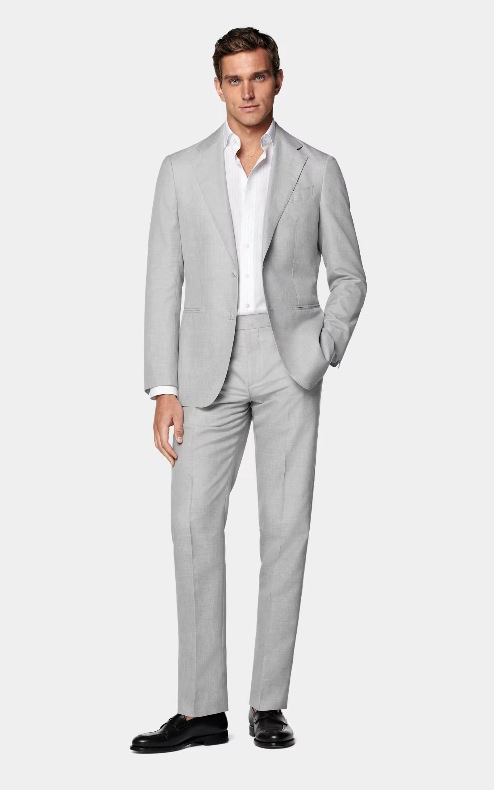 aesido Light Grey 2 Piece Summer Linen Double Button Business Casual Men Suit (Blazer+Pants)