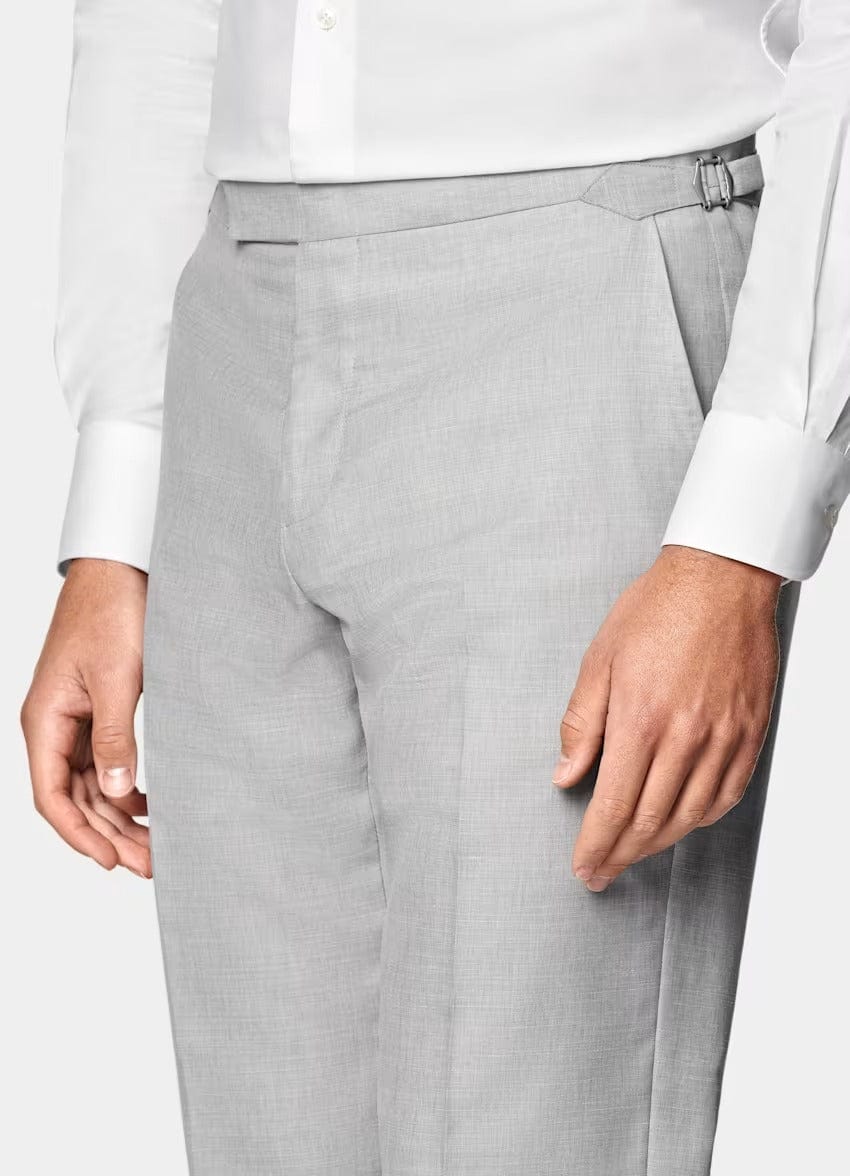 aesido Light Grey 2 Piece Summer Linen Double Button Business Casual Men Suit (Blazer+Pants)