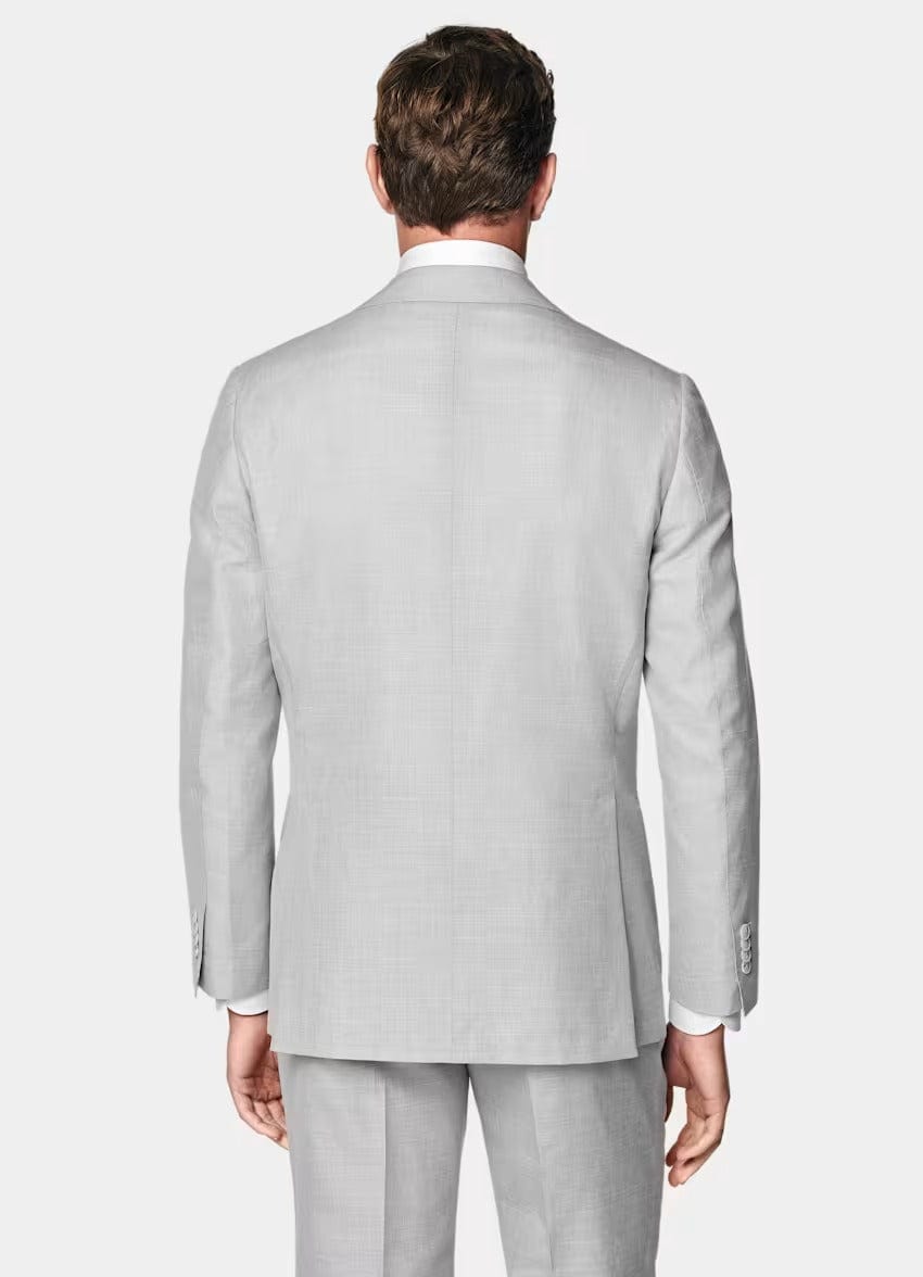 aesido Light Grey 2 Piece Summer Linen Double Button Business Casual Men Suit (Blazer+Pants)