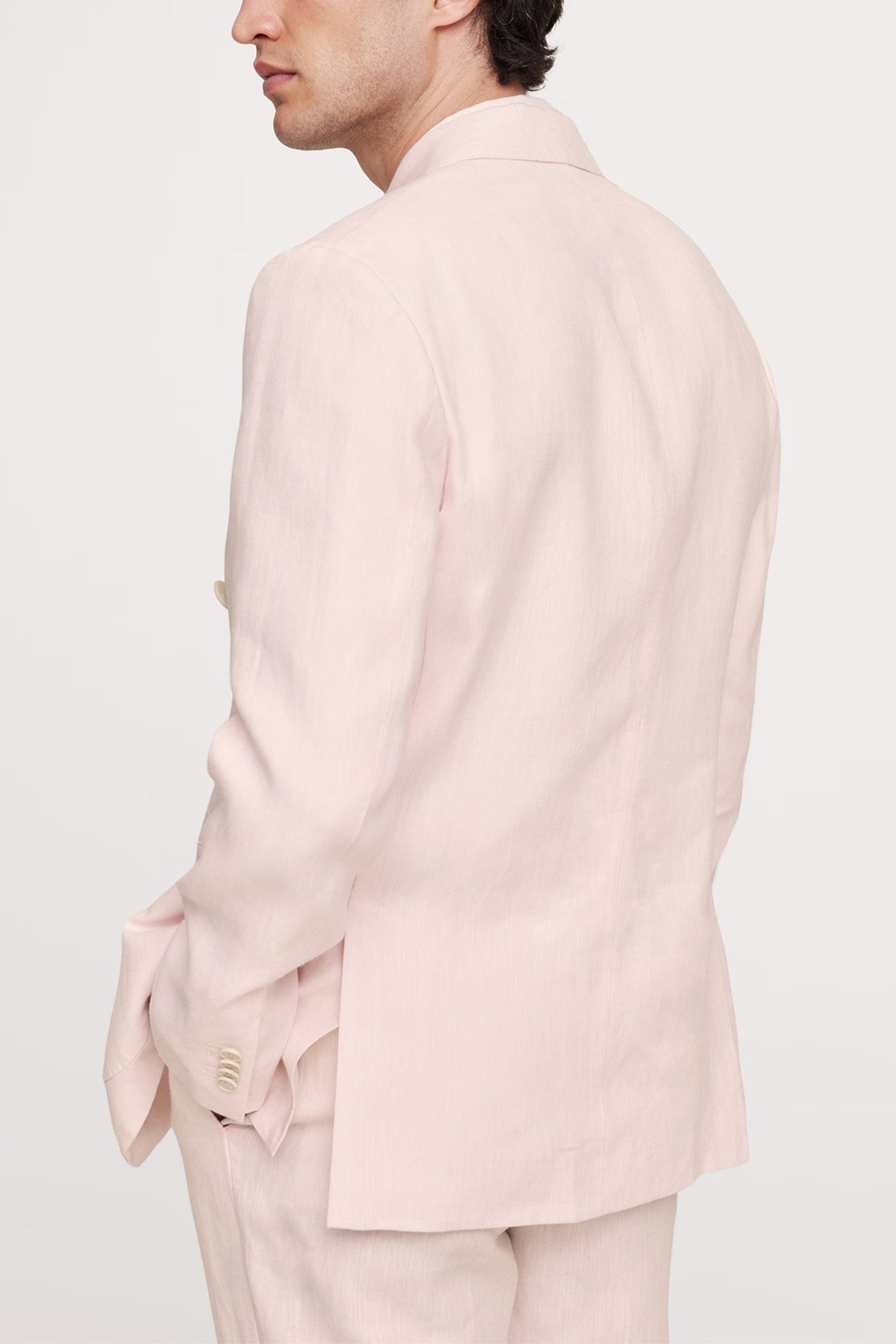 aesido Light Pink 2 Piece Summer Linen Double Breasted Business Casual Men Suit