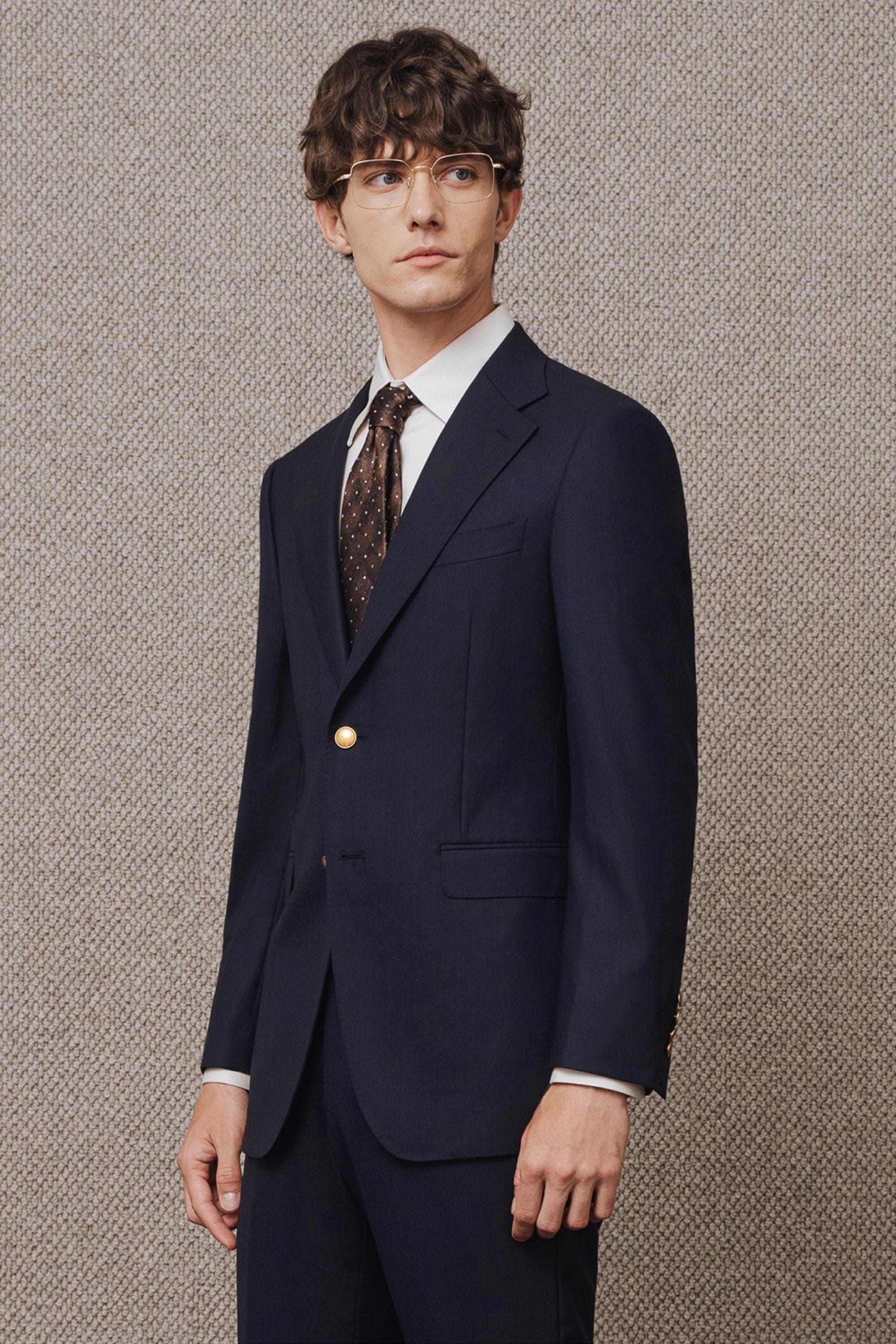 aesido Men Navy Blue Two Piece Suit Blazer and Pants with Peak Lapel